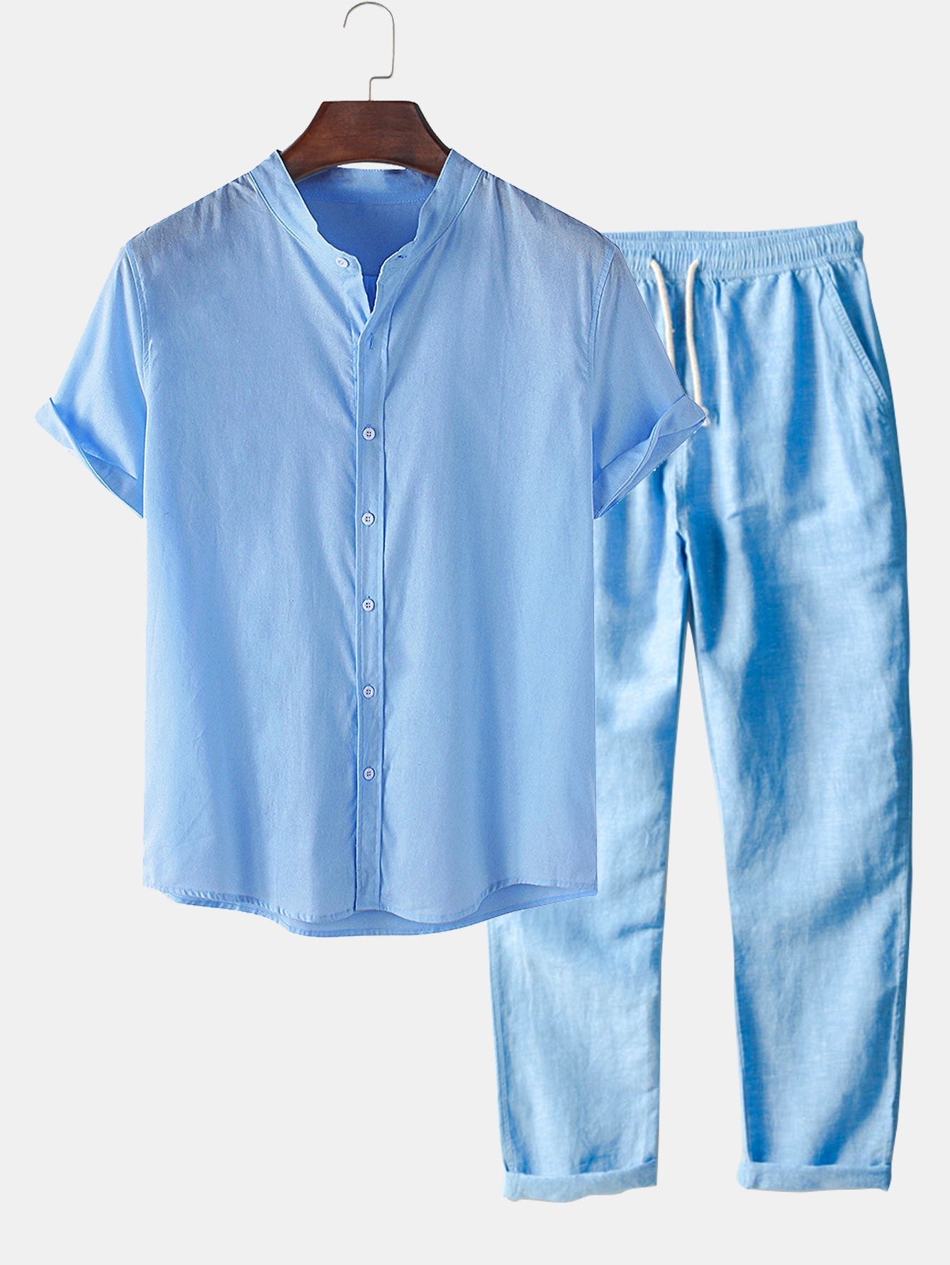 Aegidius® | Linen Look Short Sleeve Basic Shirts & Straight Leg Linen Pants