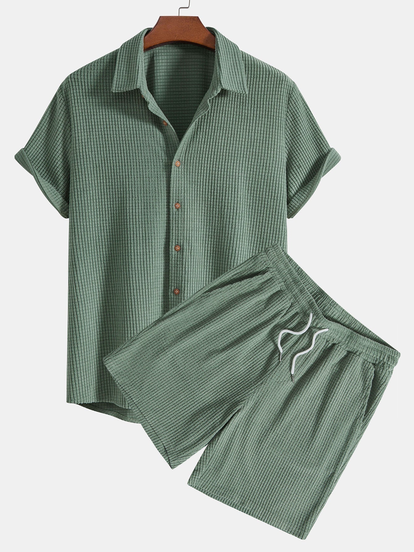 Adalhard® | Waffle Button Up Shirt & Shorts