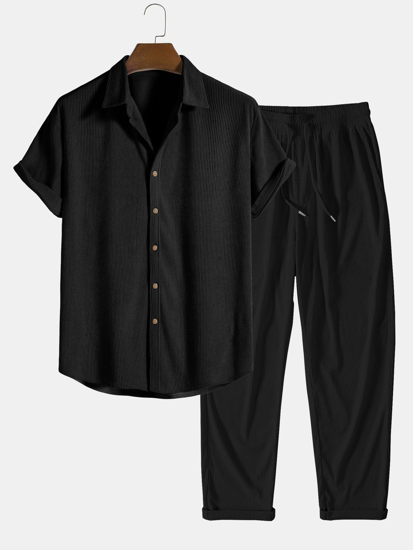 Bernardo® | Corduroy Button Up Short Sleeved Shirt & Straight Leg Corduroy Pants