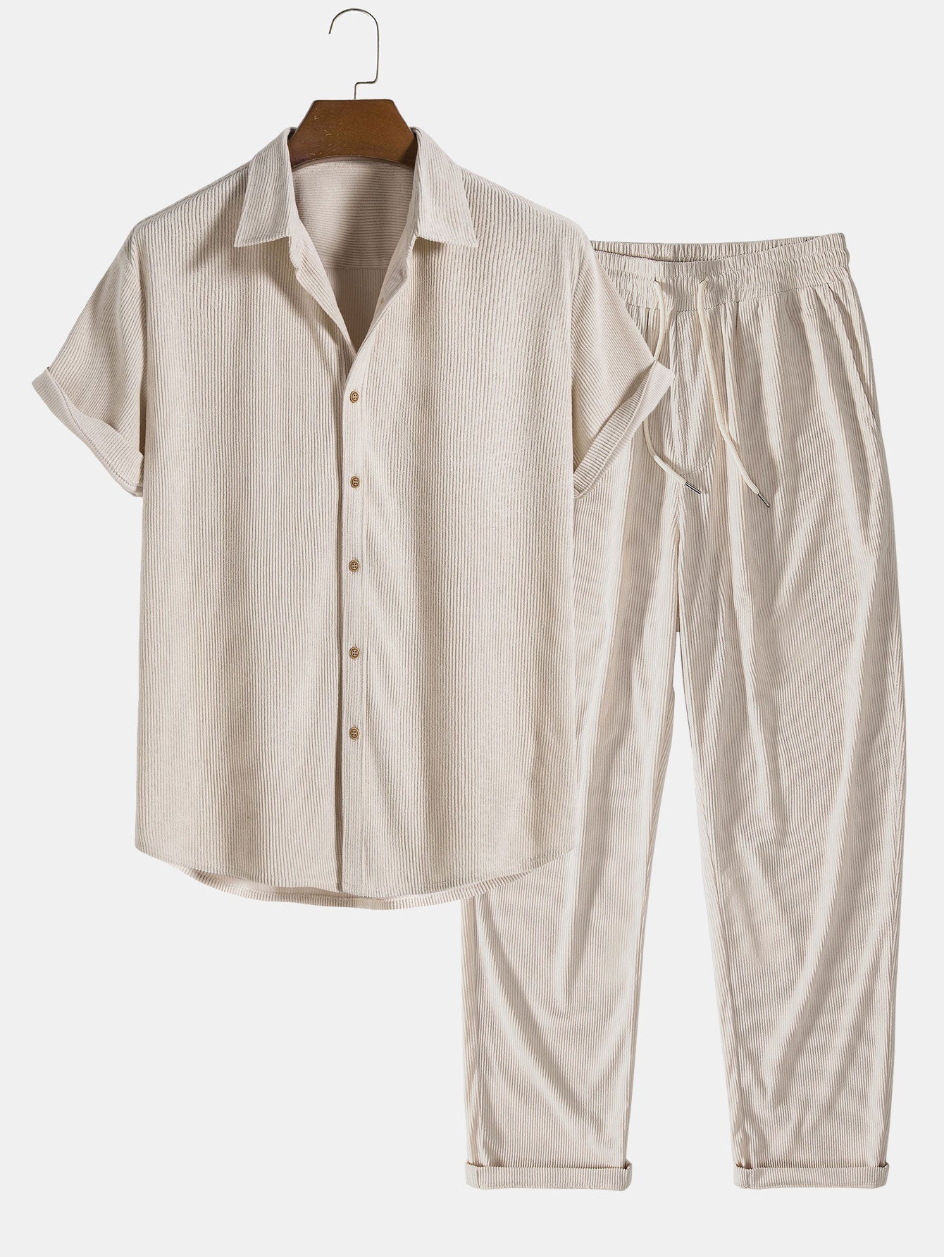 Bernardo® | Corduroy Button Up Short Sleeved Shirt & Straight Leg Corduroy Pants