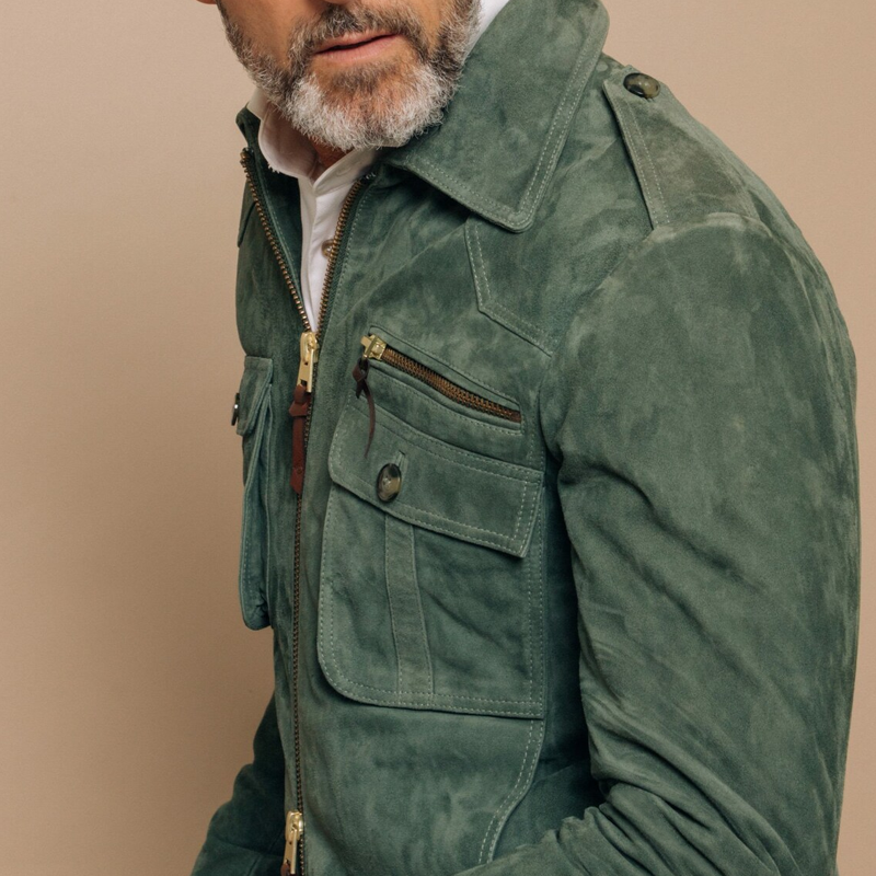 Besart® | Men's Retro Lapel Zipper Breast Pocket Suede Jacket 01953047Z