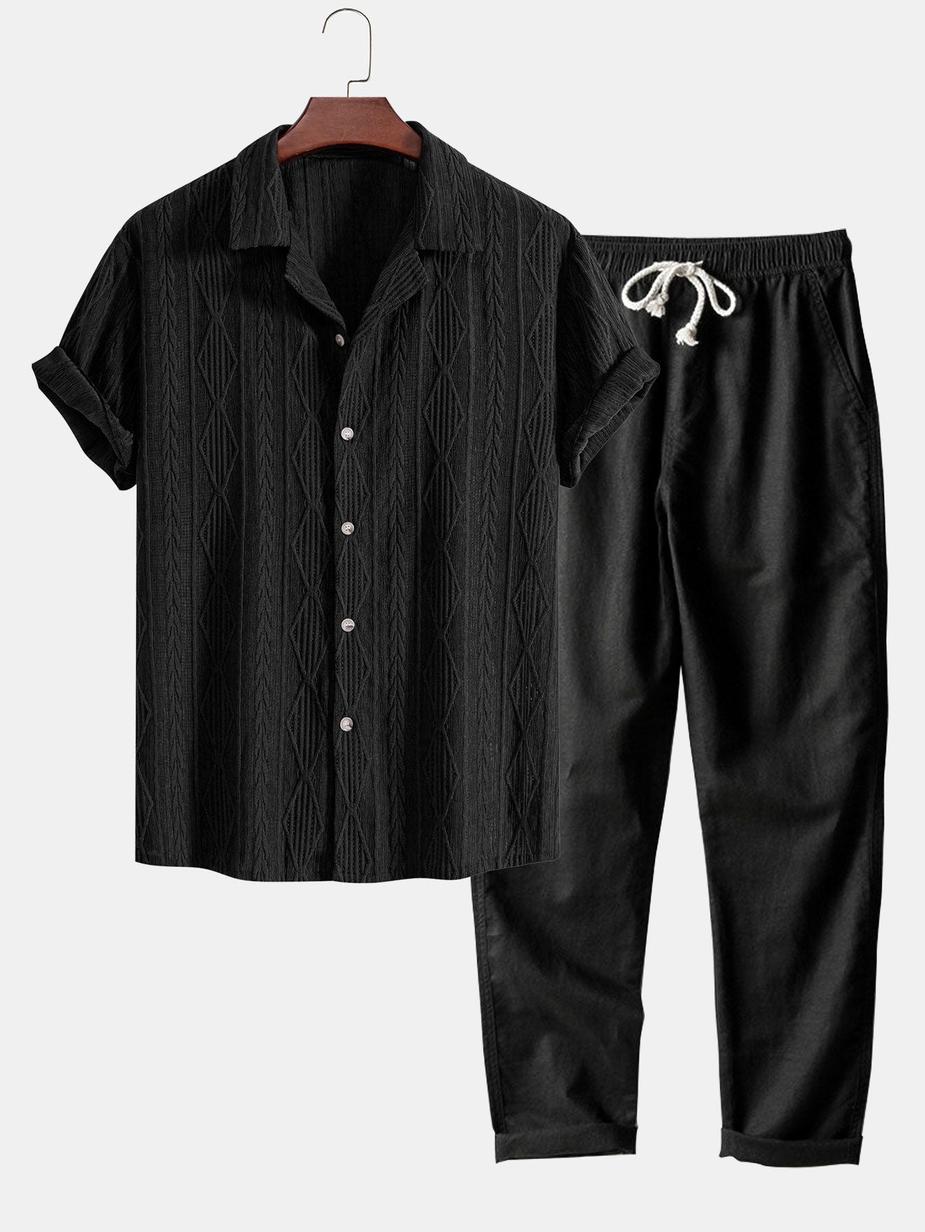 Joss® | Cuban Geometric Jacquard Shirt & Straight Linen Pants