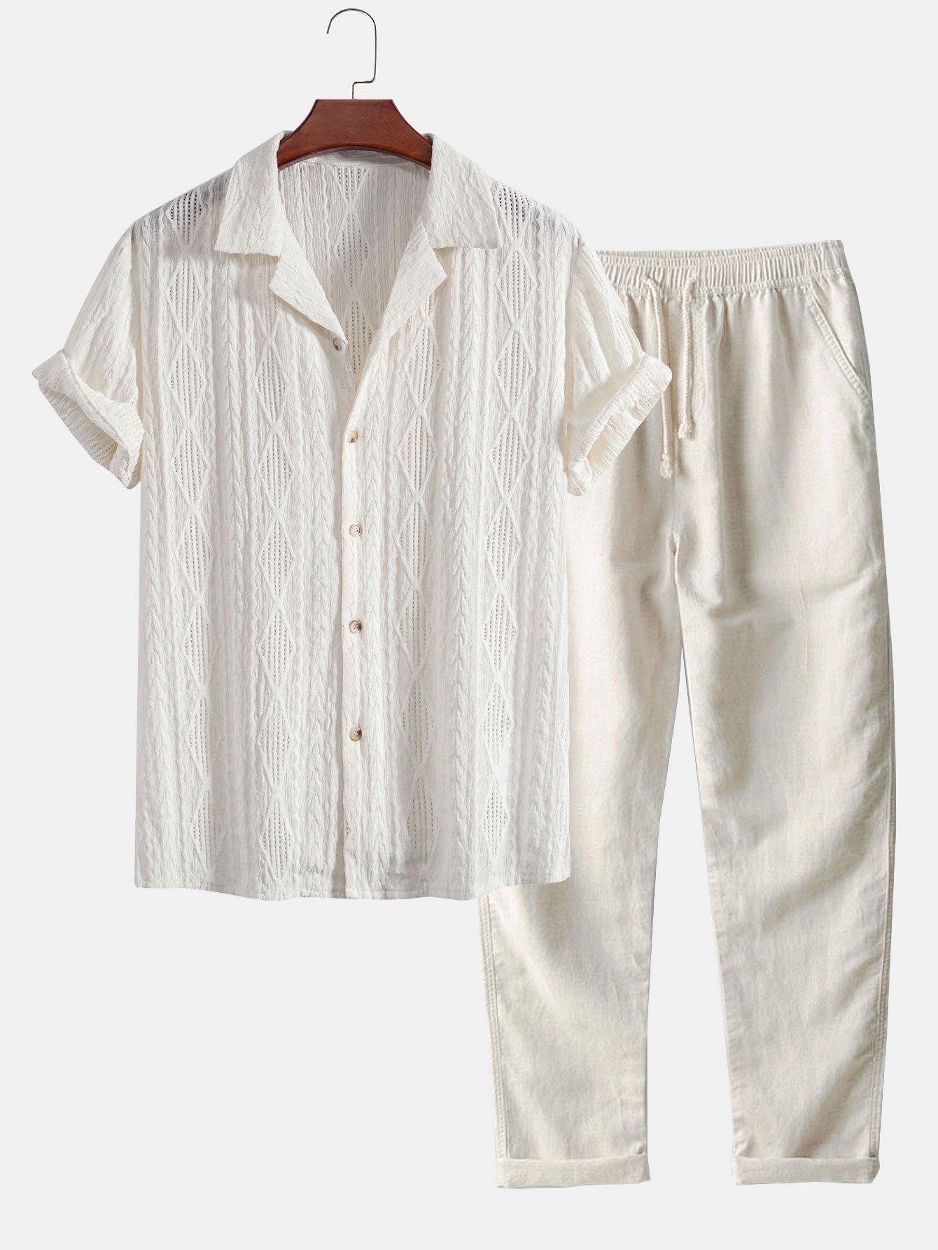 Joss® | Cuban Geometric Jacquard Shirt & Straight Linen Pants
