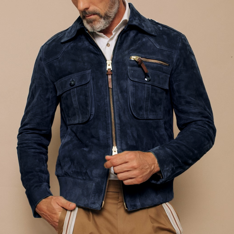 Besart® | Men's Retro Lapel Zipper Breast Pocket Suede Jacket 01953047Z