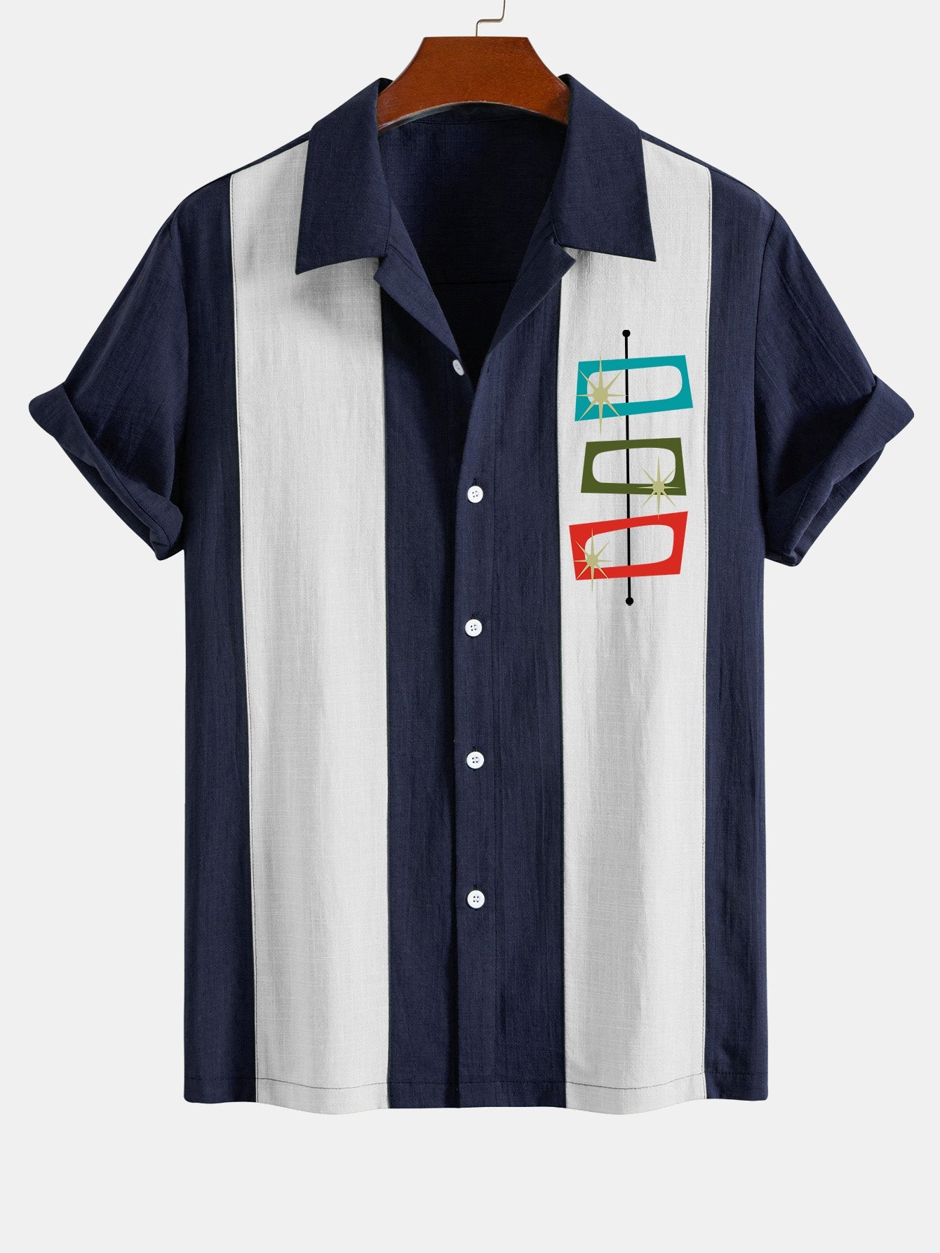 Marco® | Atomic Print Linen Look Patchwork Bowling Shirt