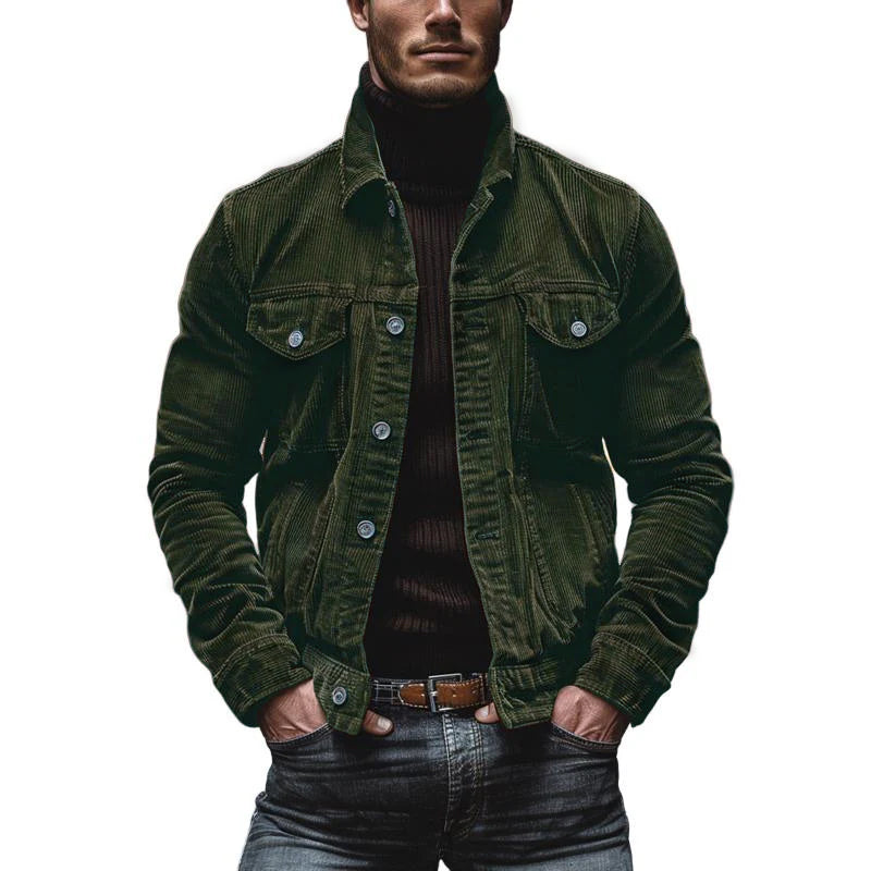Betsy® | Men's Vintage Corduroy Lapel Single Breasted Multi-Pocket Work Jacket 43646517M