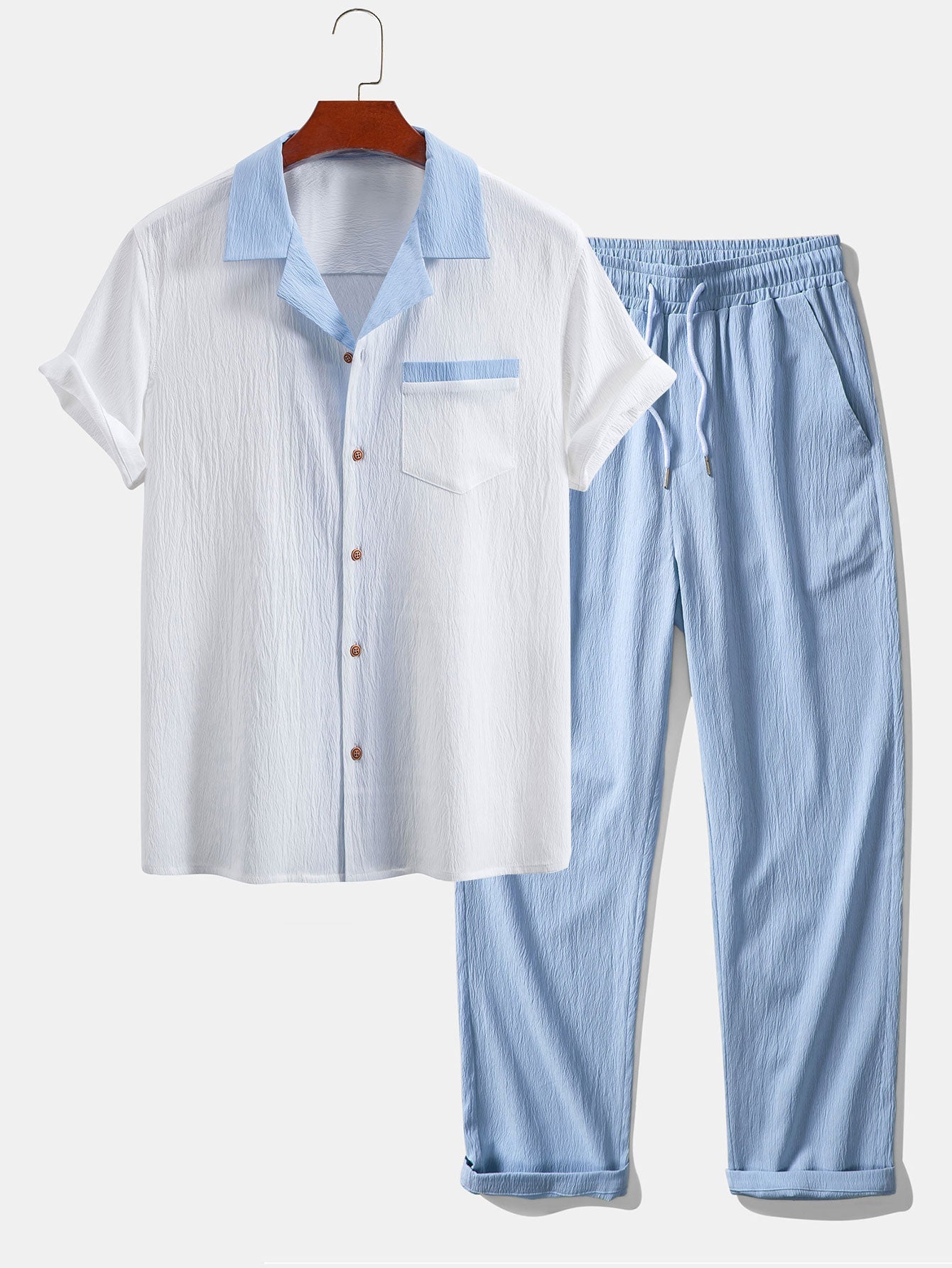 Atanasio® | Textured Contrast Cuban Shirt & Straight Leg Pants