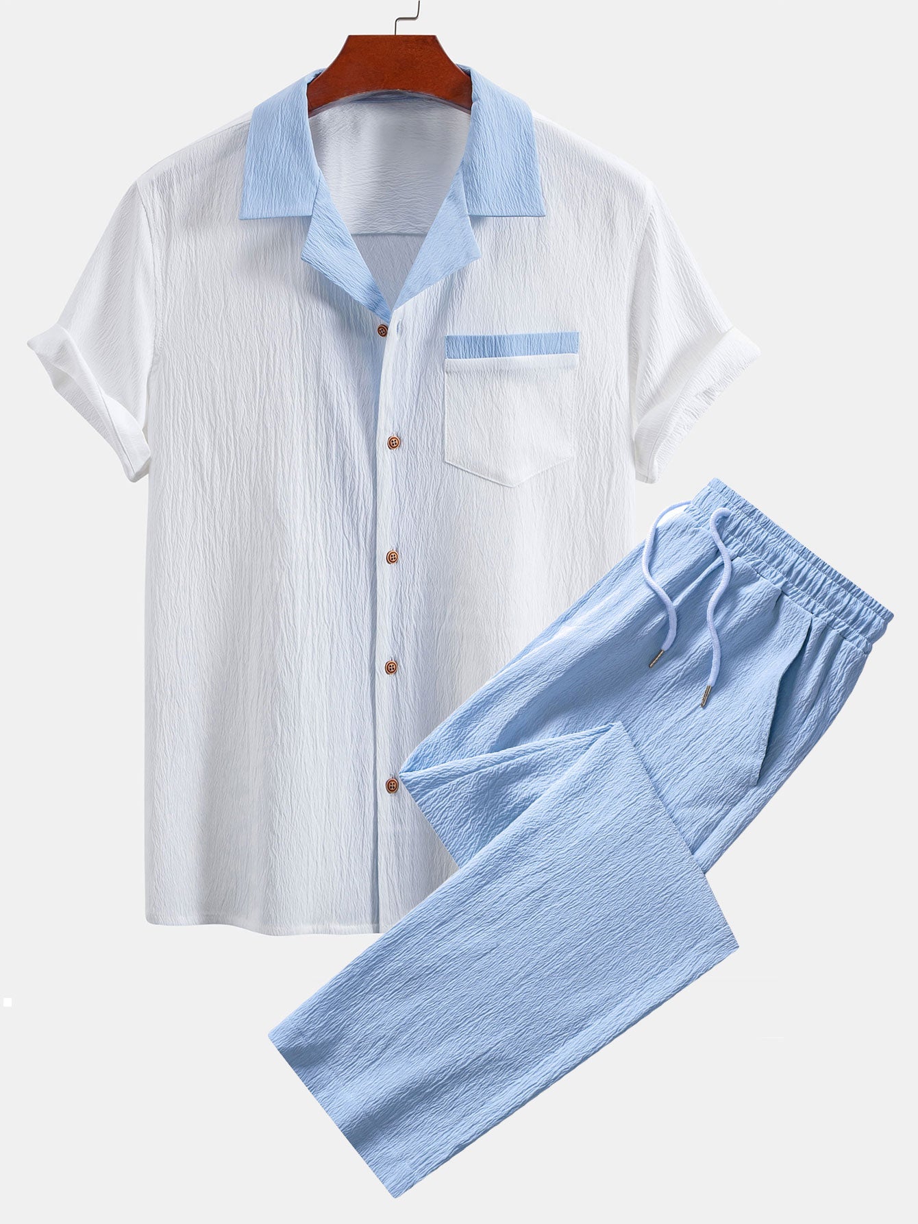 Atanasio® | Textured Contrast Cuban Shirt & Straight Leg Pants
