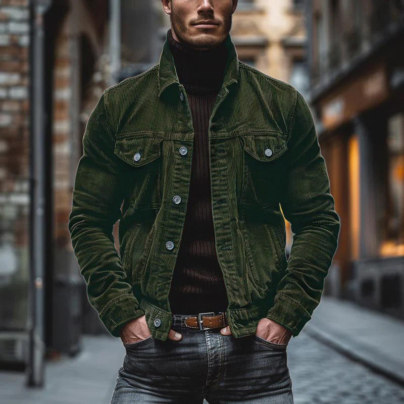 Betsy® | Men's Vintage Corduroy Lapel Single Breasted Multi-Pocket Work Jacket 43646517M