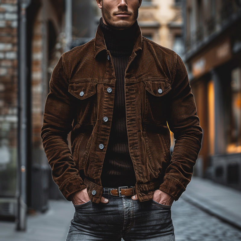 Betsy® | Men's Vintage Corduroy Lapel Single Breasted Multi-Pocket Work Jacket 43646517M