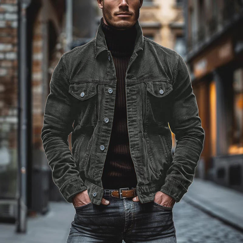 Betsy® | Men's Vintage Corduroy Lapel Single Breasted Multi-Pocket Work Jacket 43646517M