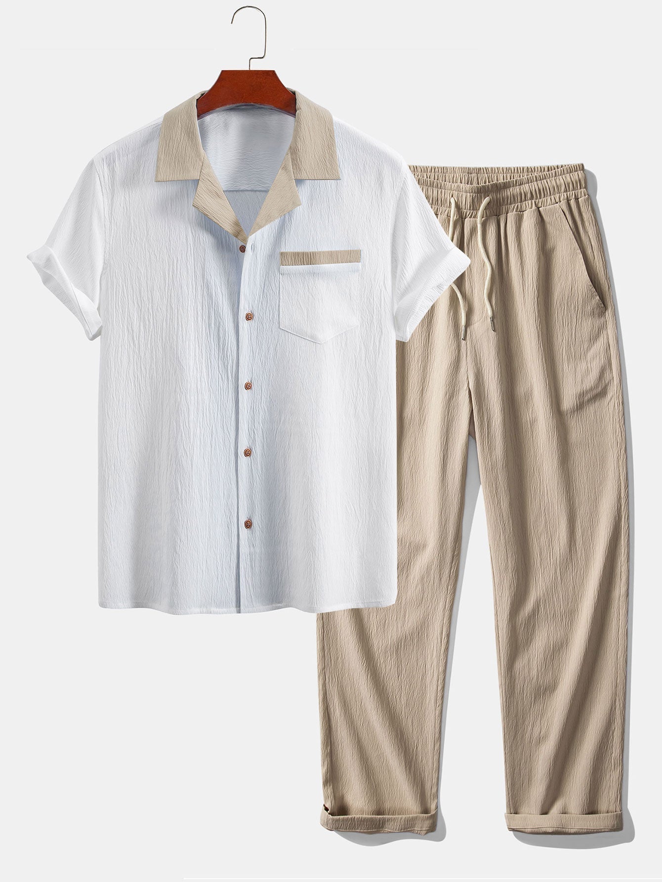 Atanasio® | Textured Contrast Cuban Shirt & Straight Leg Pants