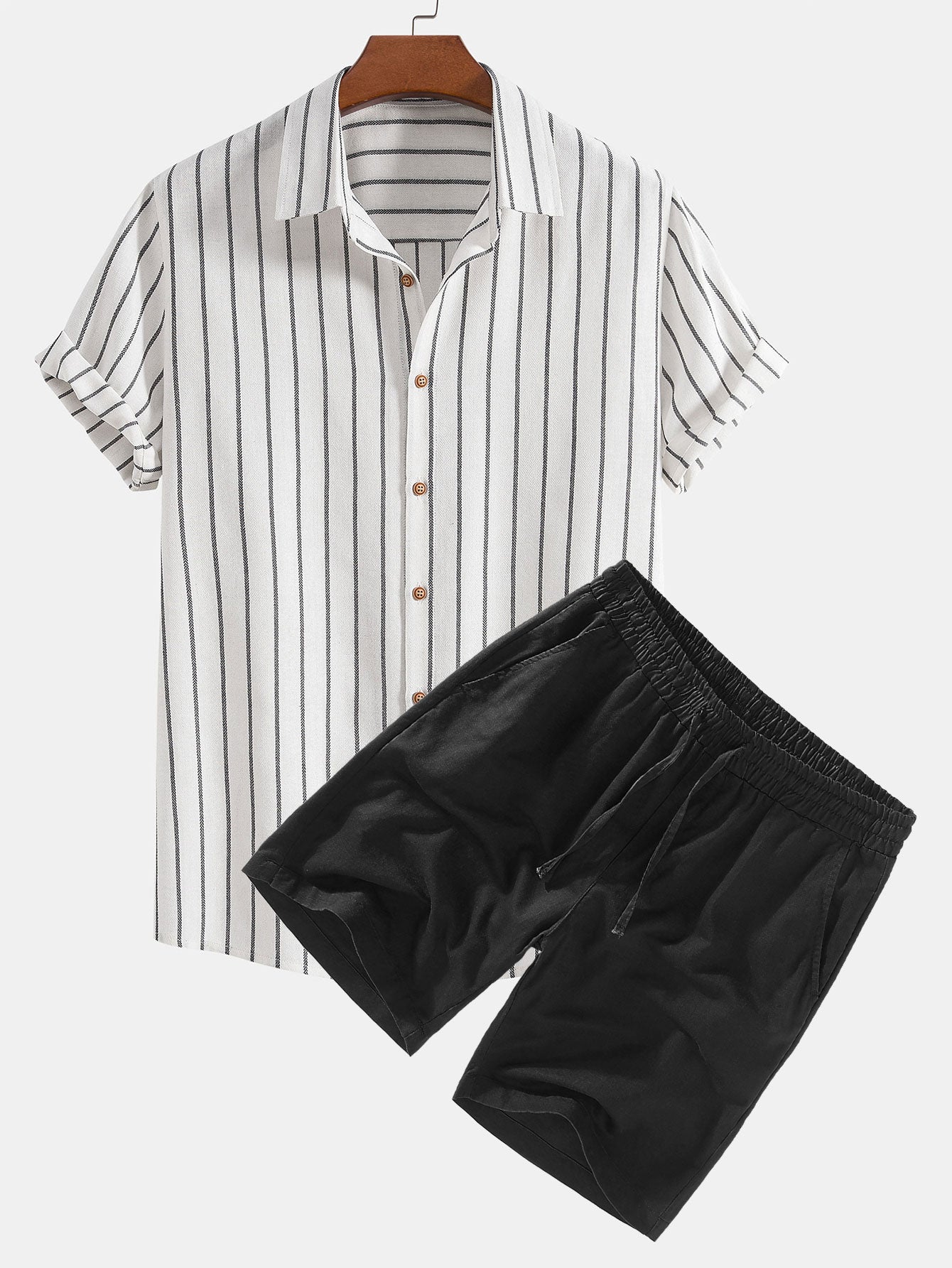 Adelphius® | Cotton Blend Striped Button Up Shirt & Linen Drawstring Shorts
