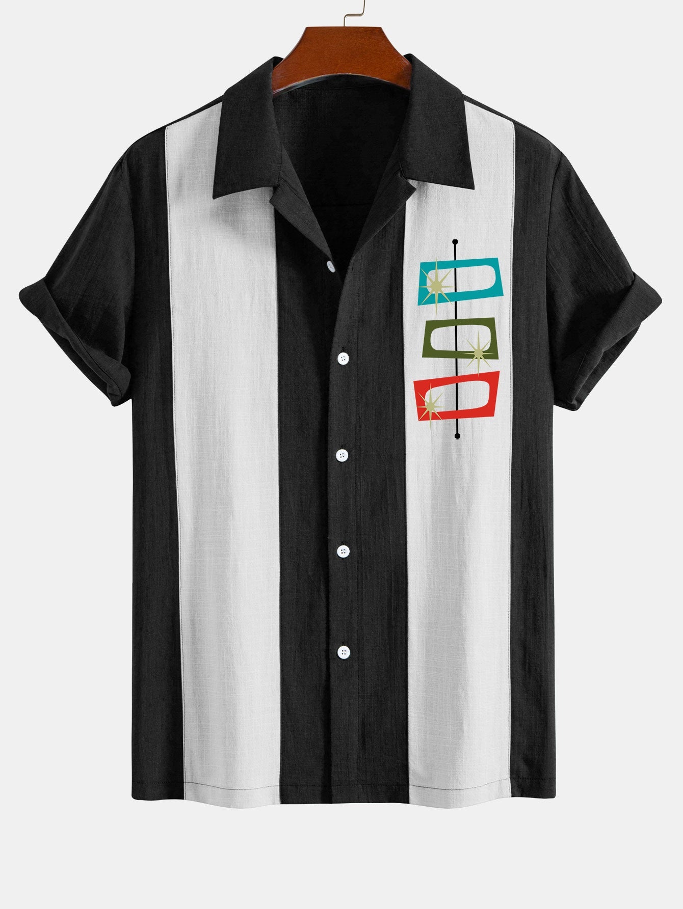 Marco® | Atomic Print Linen Look Patchwork Bowling Shirt