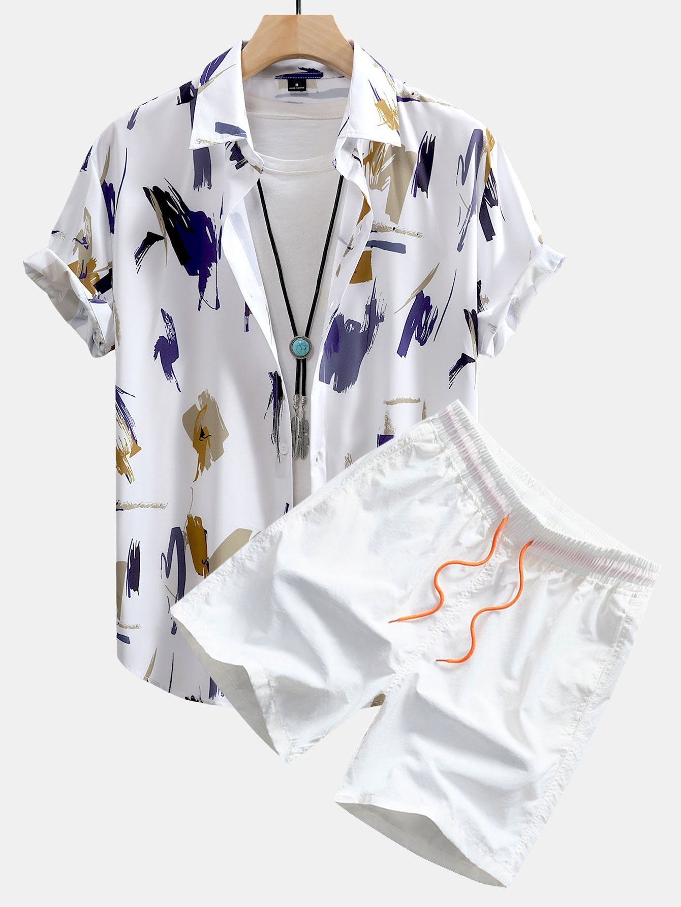 Adrean® | Brushstroke Print Button Up Shirt & Swim Shorts