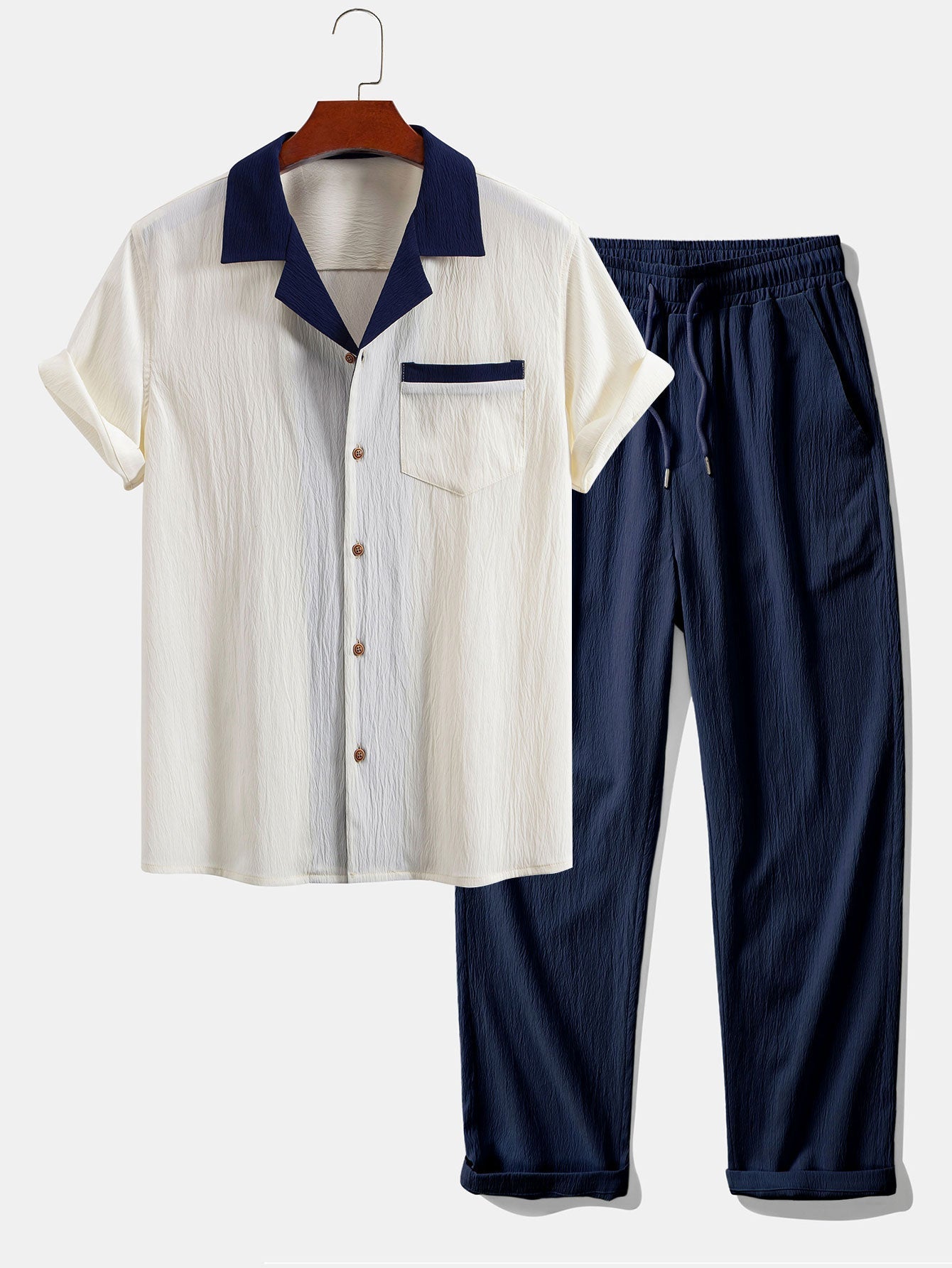 Atanasio® | Textured Contrast Cuban Shirt & Straight Leg Pants
