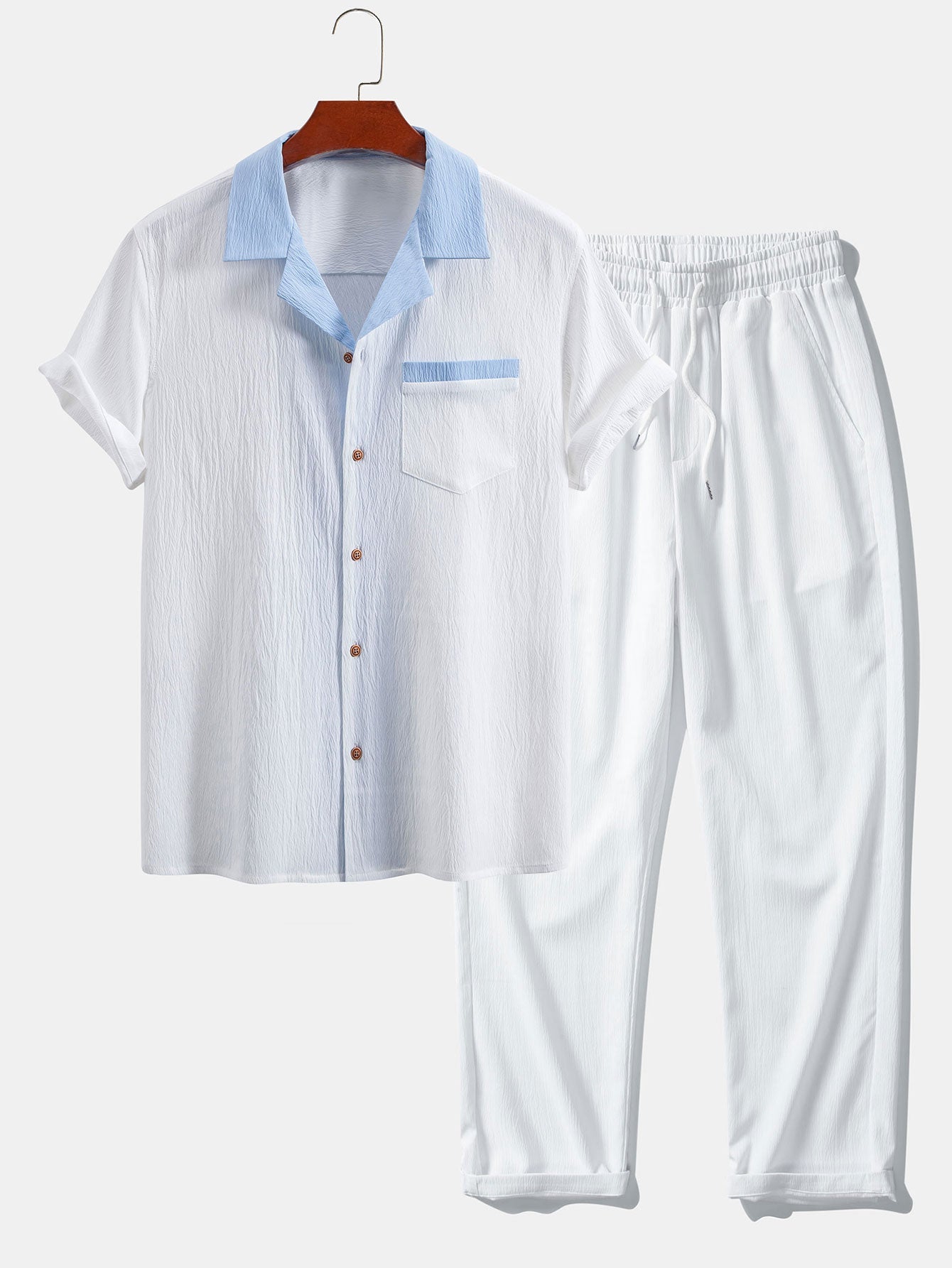 Atanasio® | Textured Contrast Cuban Shirt & Straight Leg Pants
