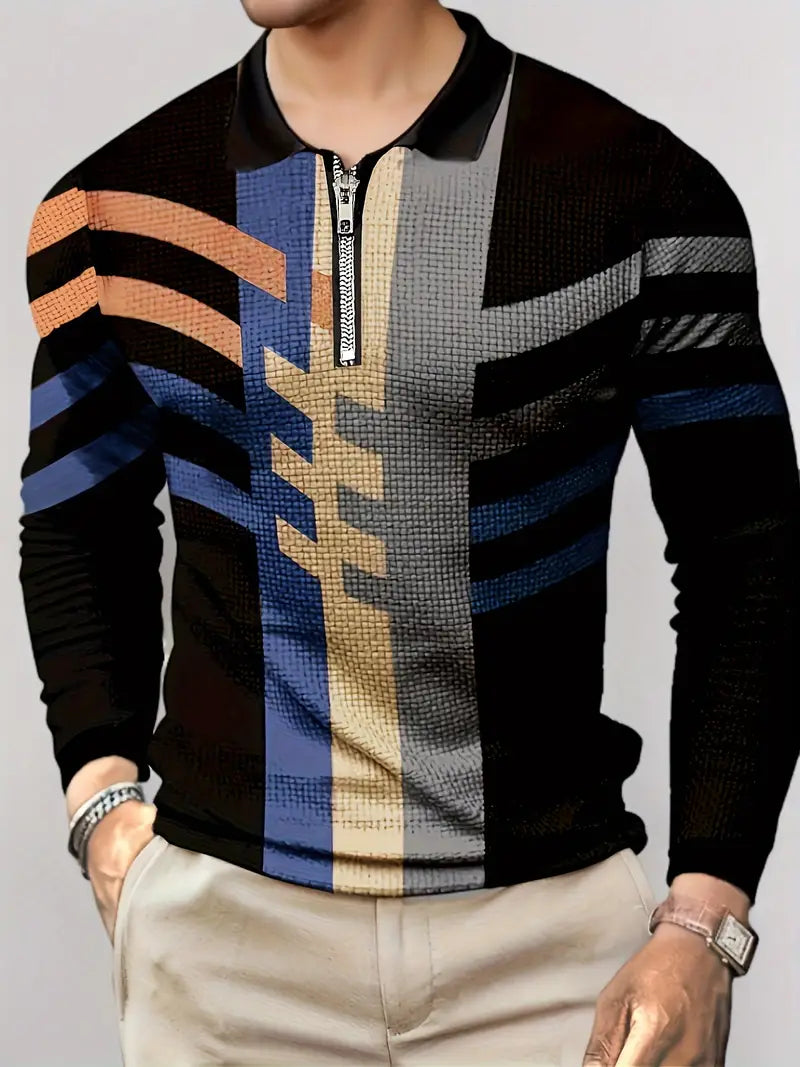 Louise® | Geometric Long Sleeve Zipper Shirt For Spring
