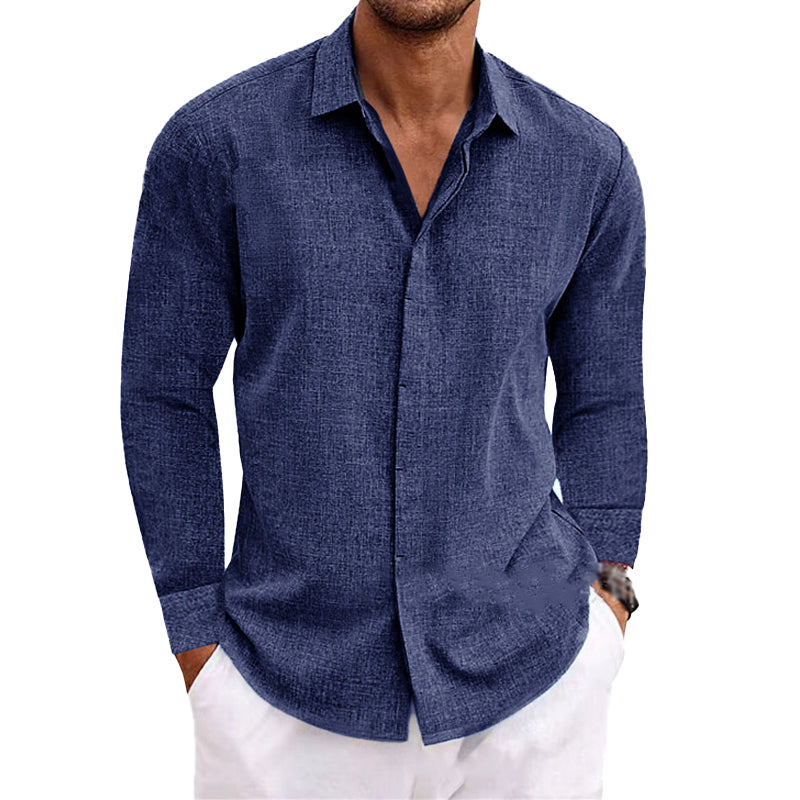 Bartel® | Men's Casual Loose Solid Color Cotton Linen Long Sleeve Shirt 01703150M