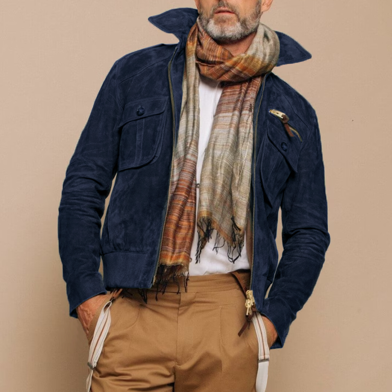 Besart® | Men's Retro Lapel Zipper Breast Pocket Suede Jacket 01953047Z