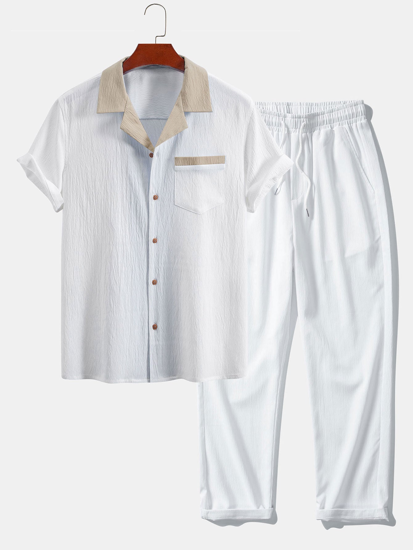 Atanasio® | Textured Contrast Cuban Shirt & Straight Leg Pants