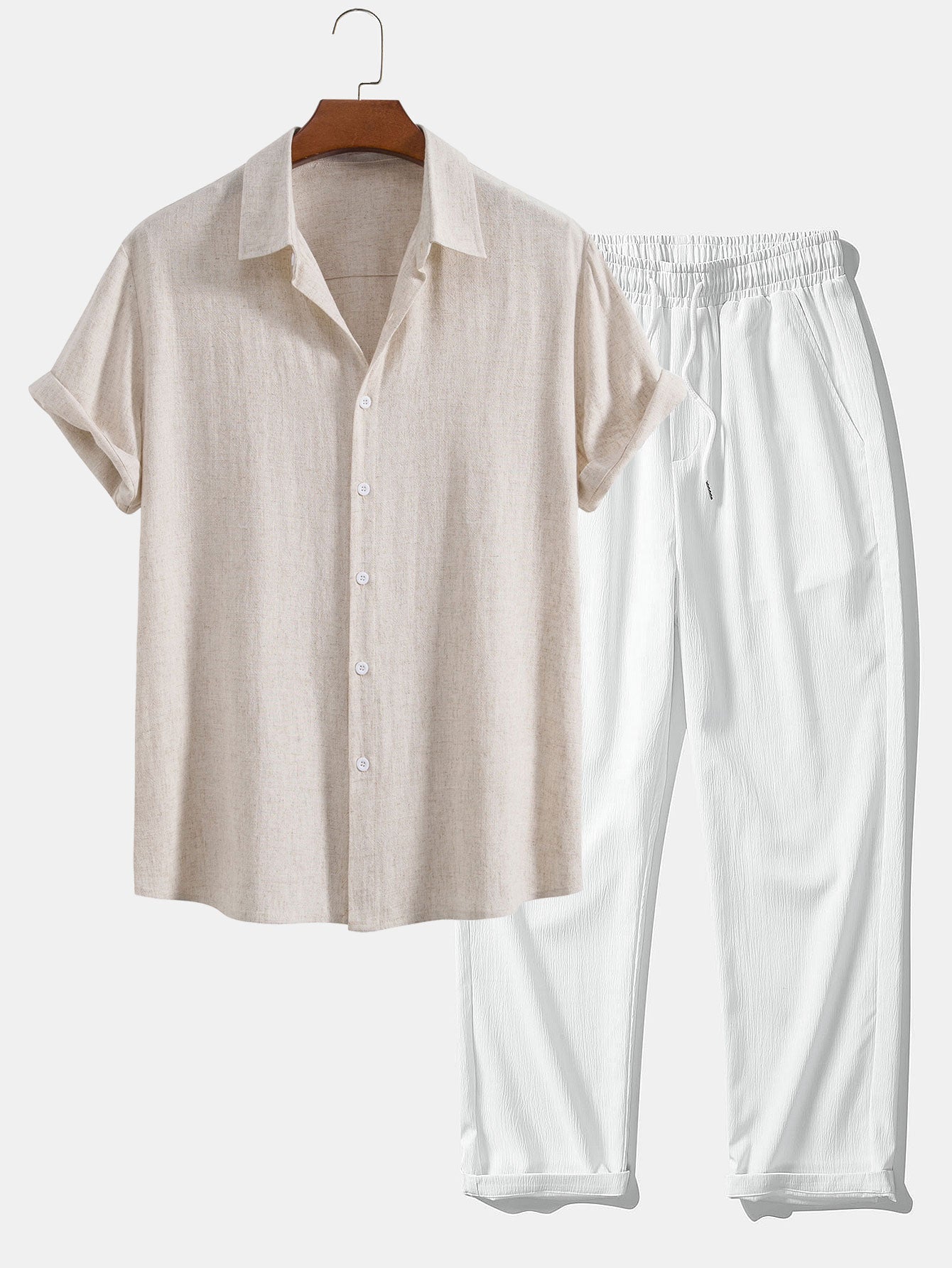 Jeremías® | Linen Rayon Blend Button Up Shirt & Wrinkle Textured Straight Leg Pants