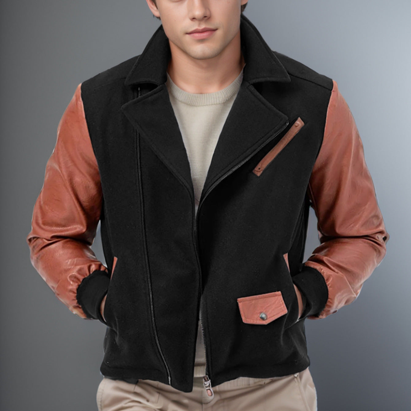 Claudio® | Bravon Leather-Wool Bomber Jacket