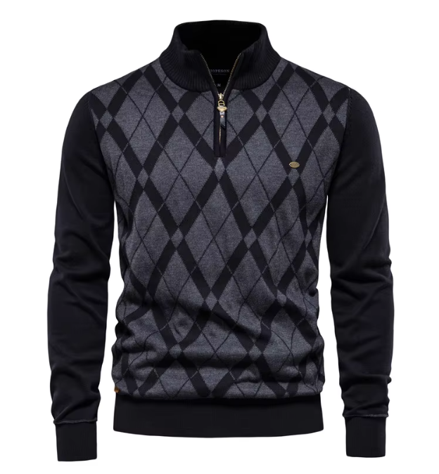 Tomás® | Elegant sweater with short zip and geometric pattern