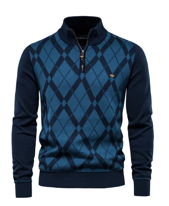 Tomás® | Elegant sweater with short zip and geometric pattern