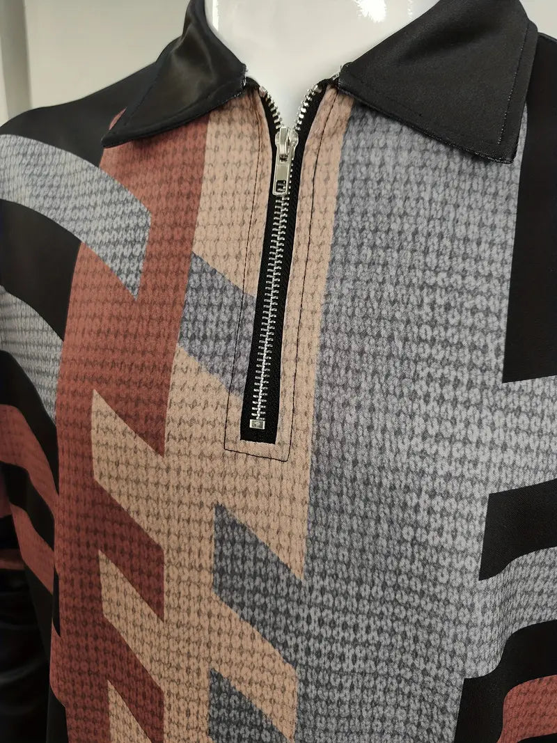 Louise® | Geometric Long Sleeve Zipper Shirt For Spring