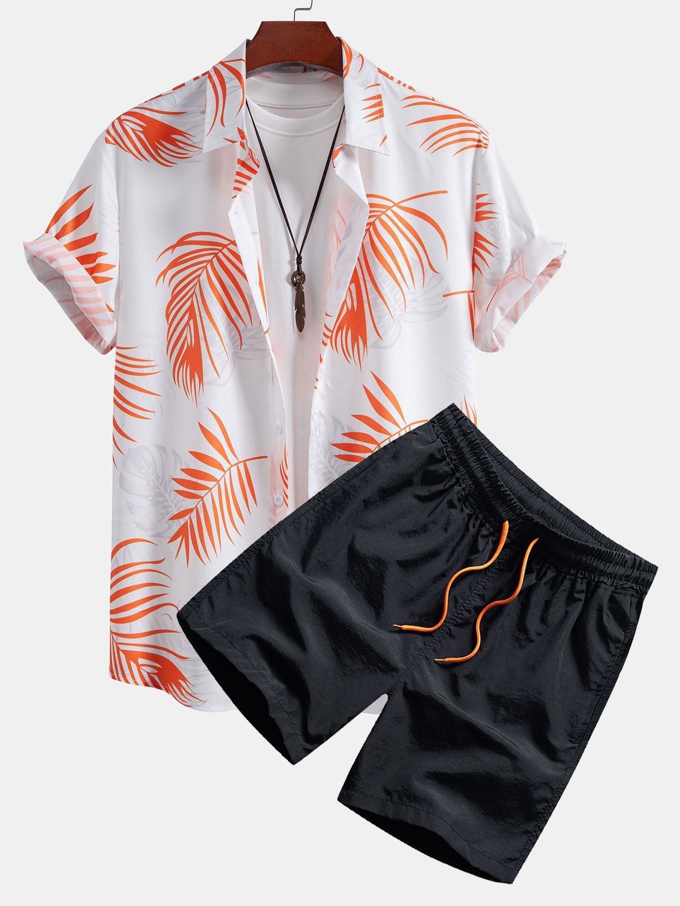 Adelelmo® | Leaf Print Button Up Shirt & Swim Shorts