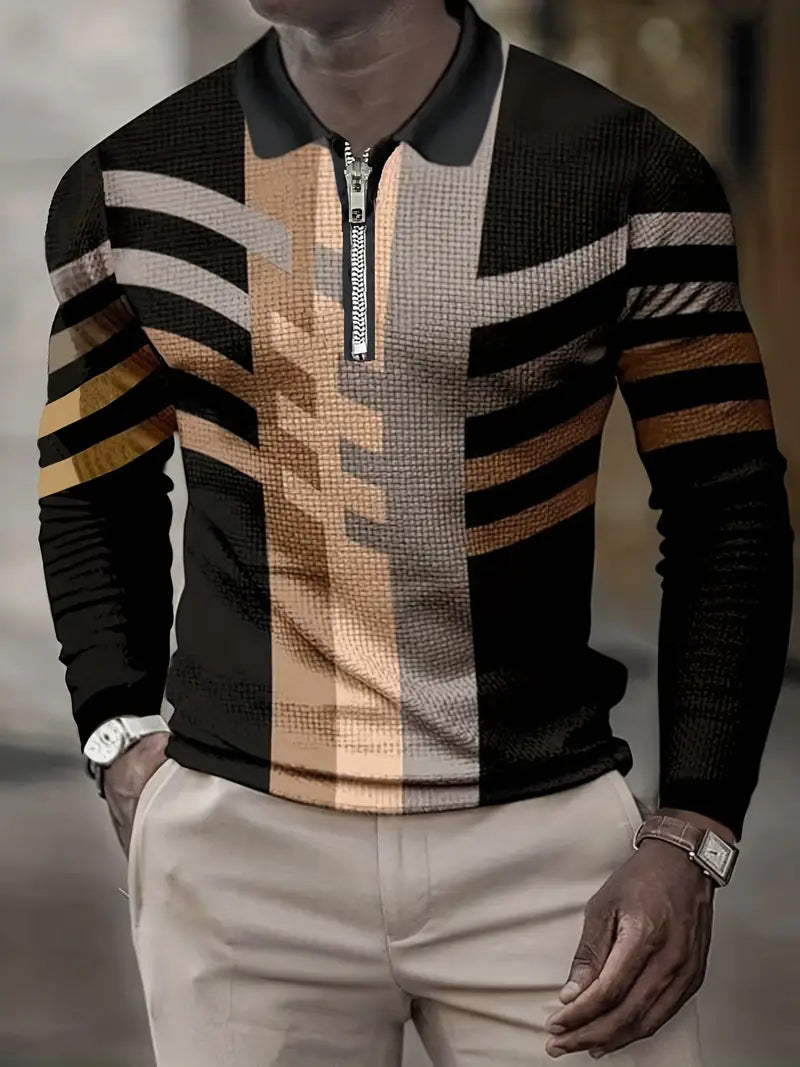 Louise® | Geometric Long Sleeve Zipper Shirt For Spring