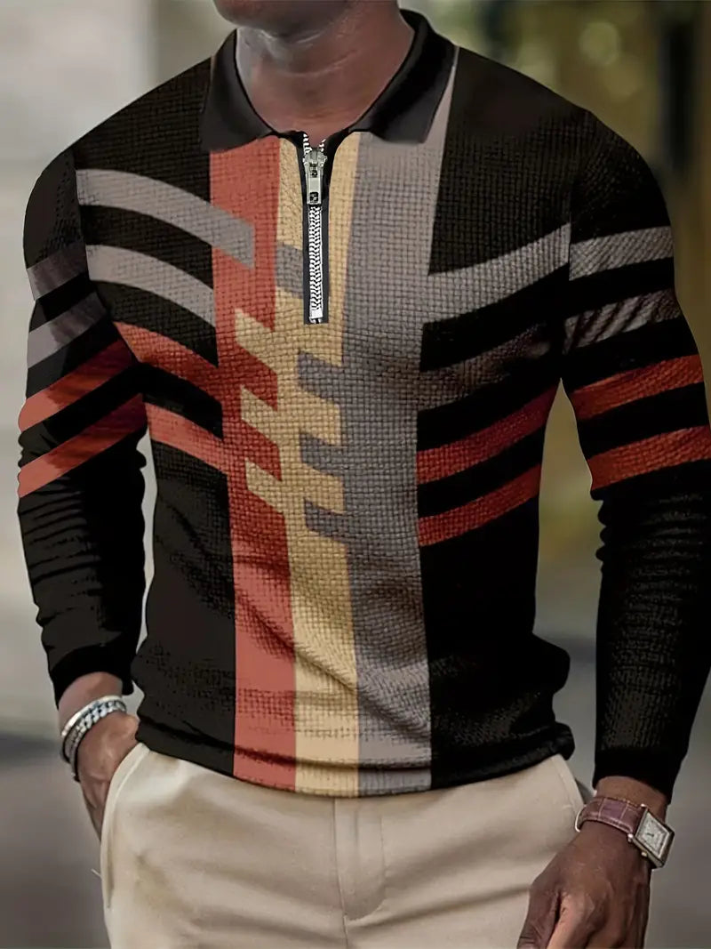 Louise® | Geometric Long Sleeve Zipper Shirt For Spring
