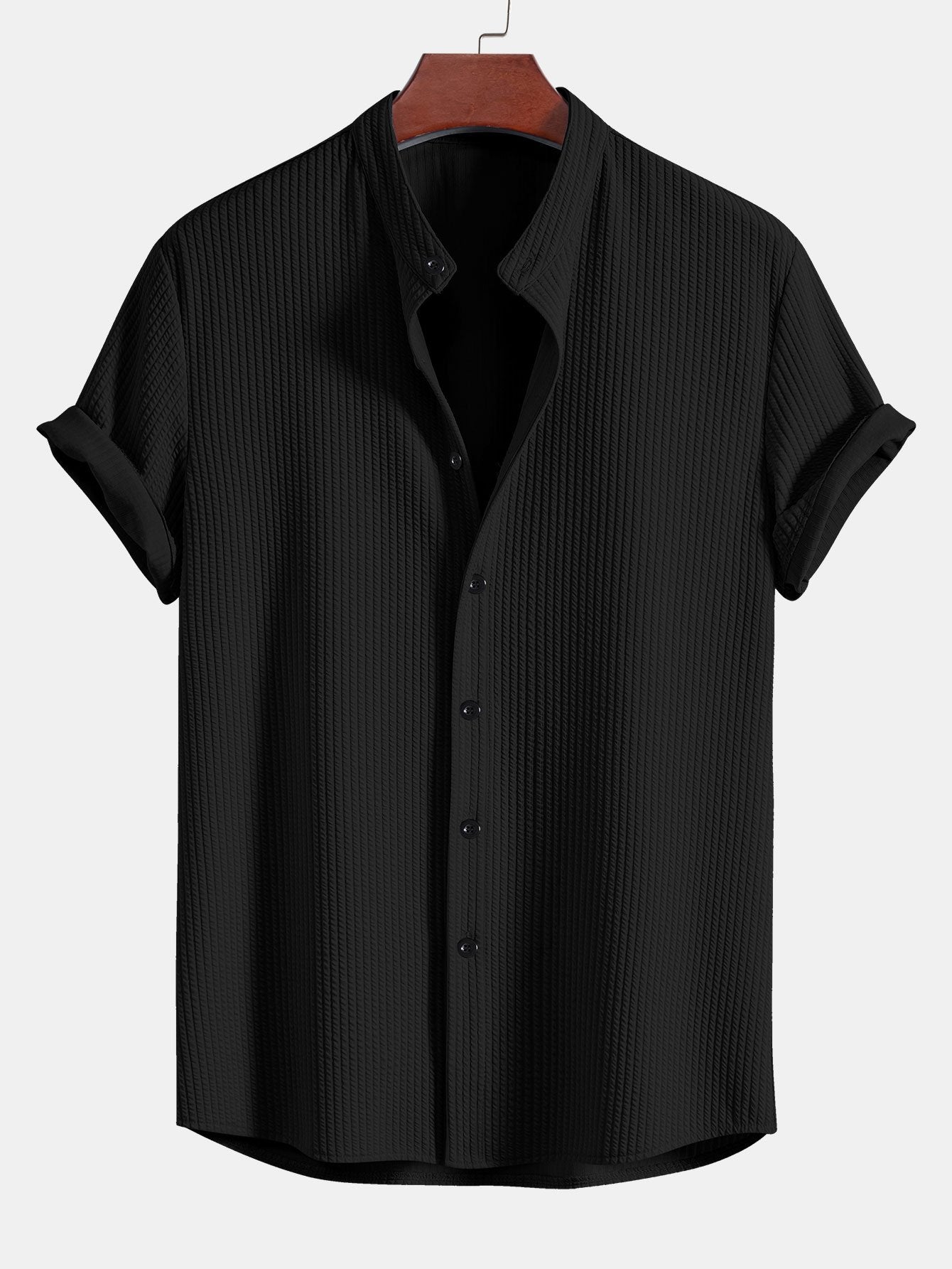 Adalgiso® | Muscle Fit Ribbed Stand Collar Shirt & Shorts