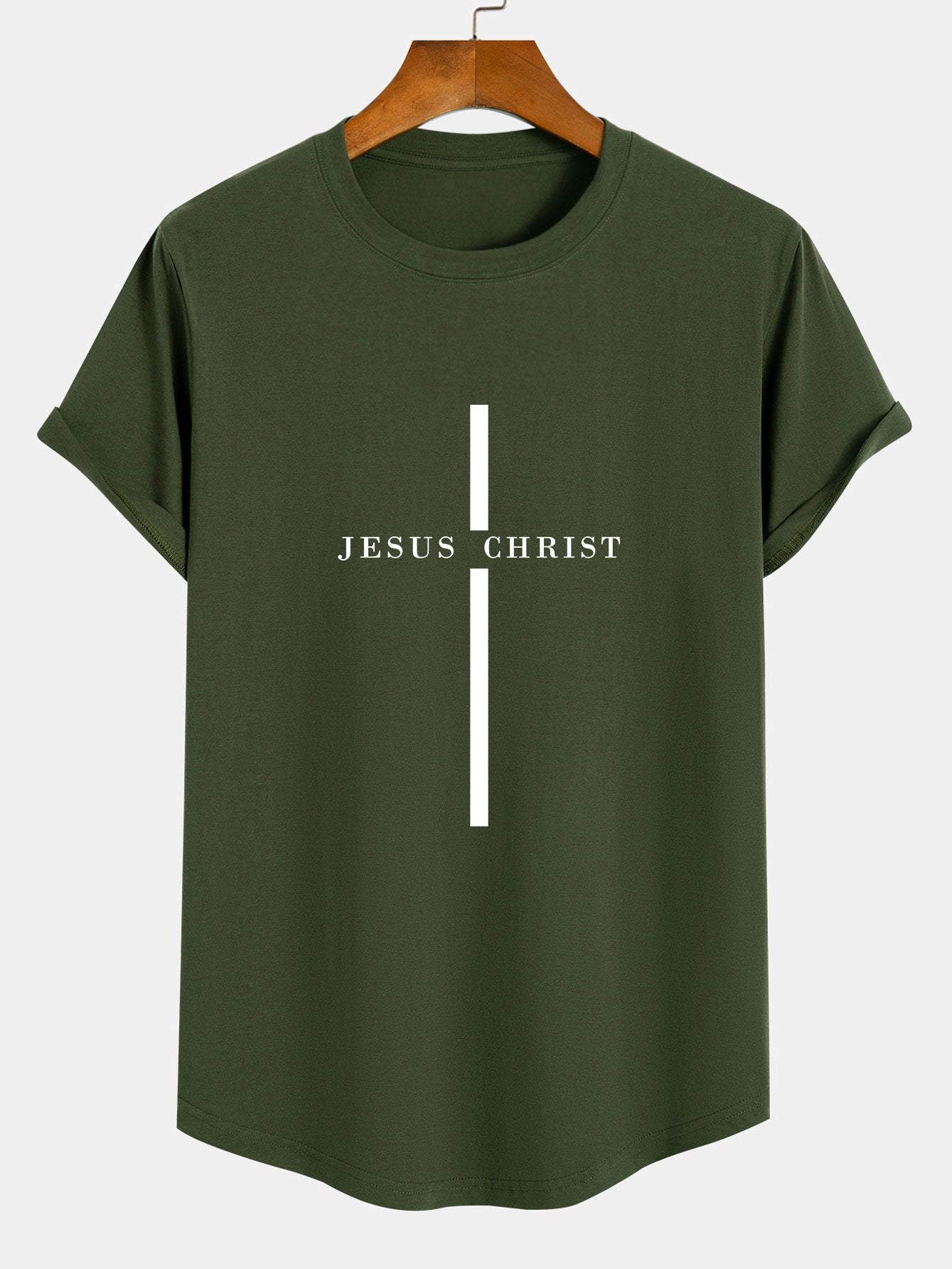 Rafael® | Jesus Christ Stripe Print Cotton Arc Hem T-Shirt
