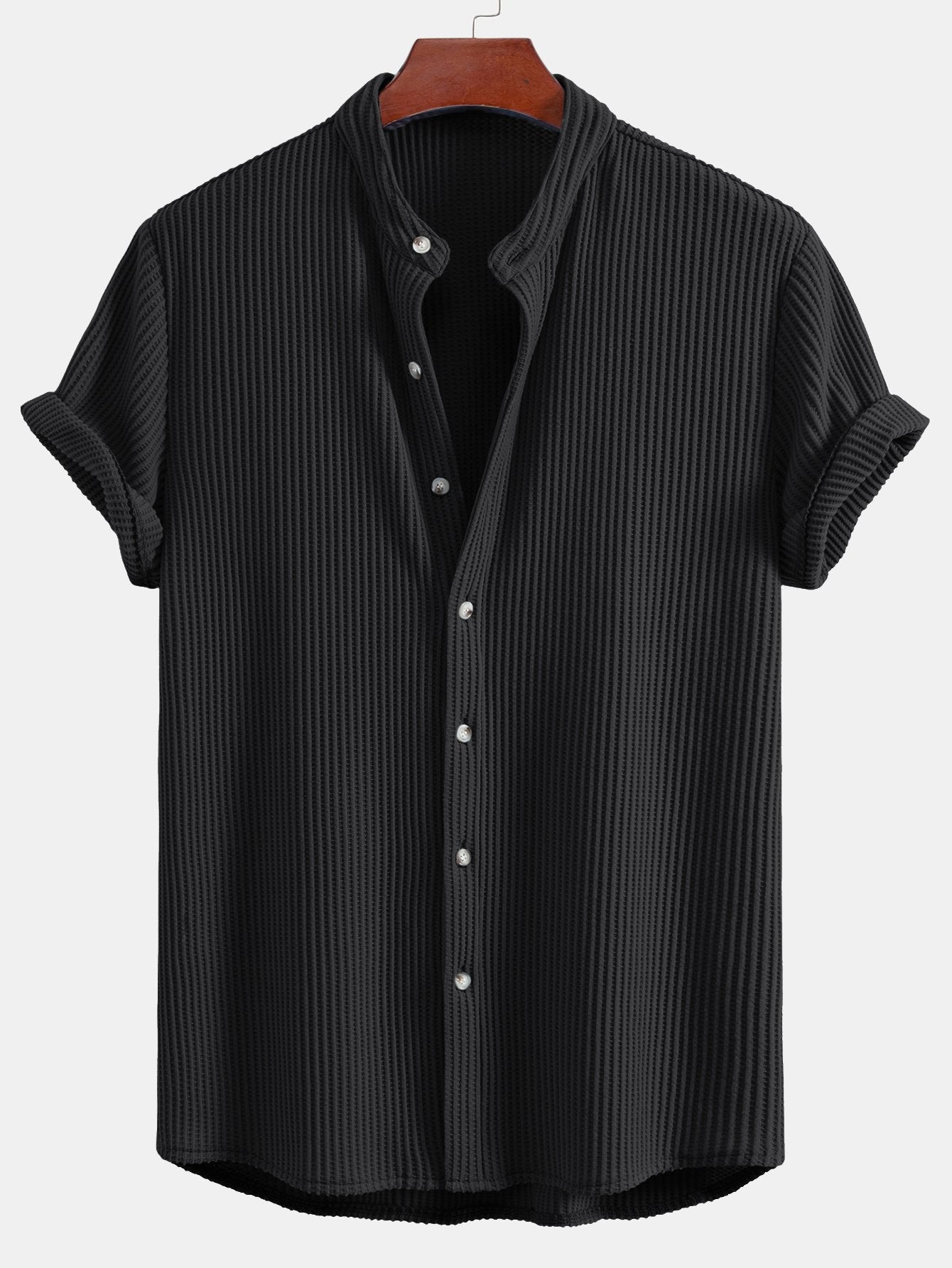 Adelmo® | Waffle Stand Collar Shirt & Drawstring Waffle Shorts