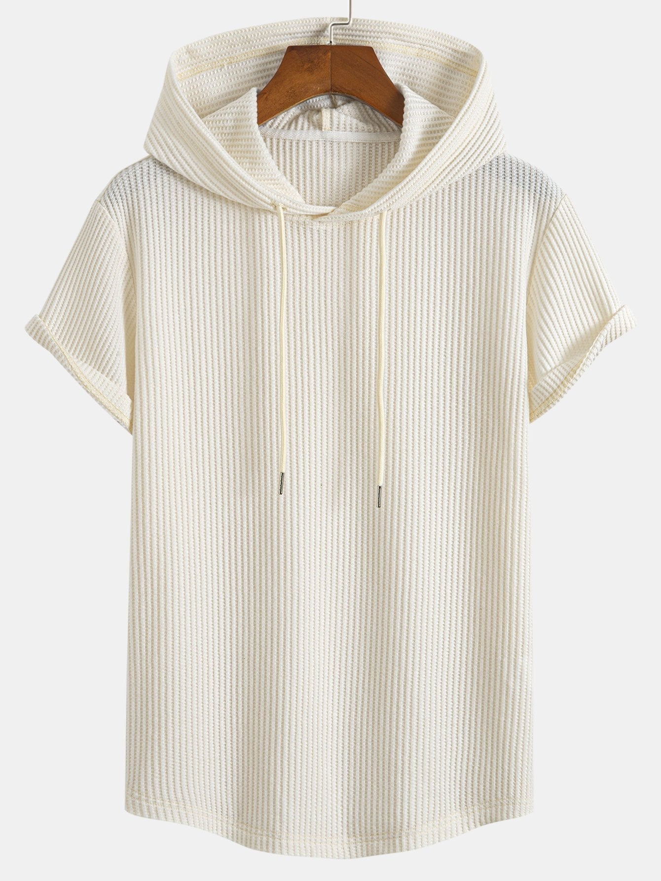 Adalton® | Knitted Waffle Arc Hem Hooded T-Shirt & Drawstring Waffle Shorts