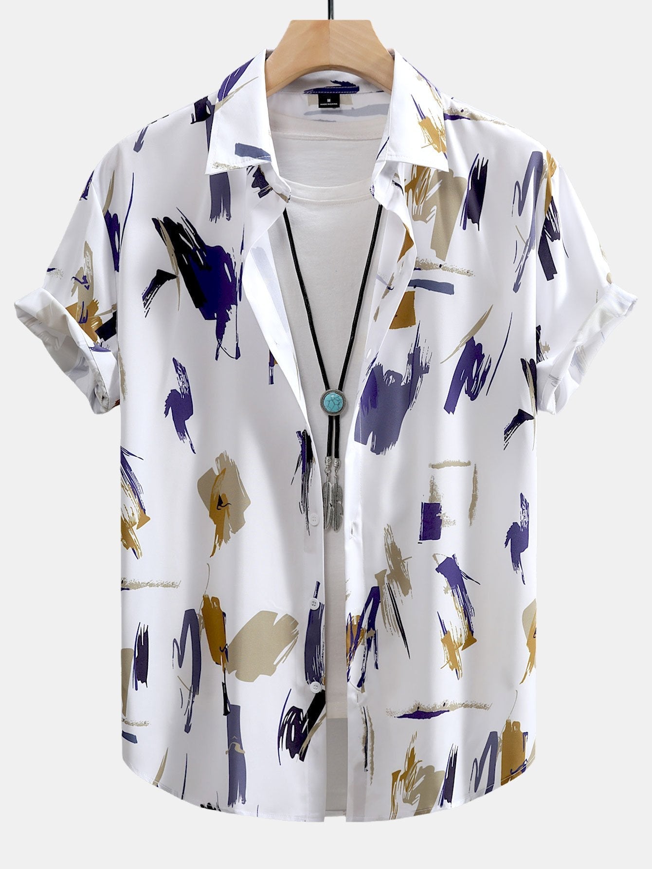 Adrean® | Brushstroke Print Button Up Shirt & Swim Shorts