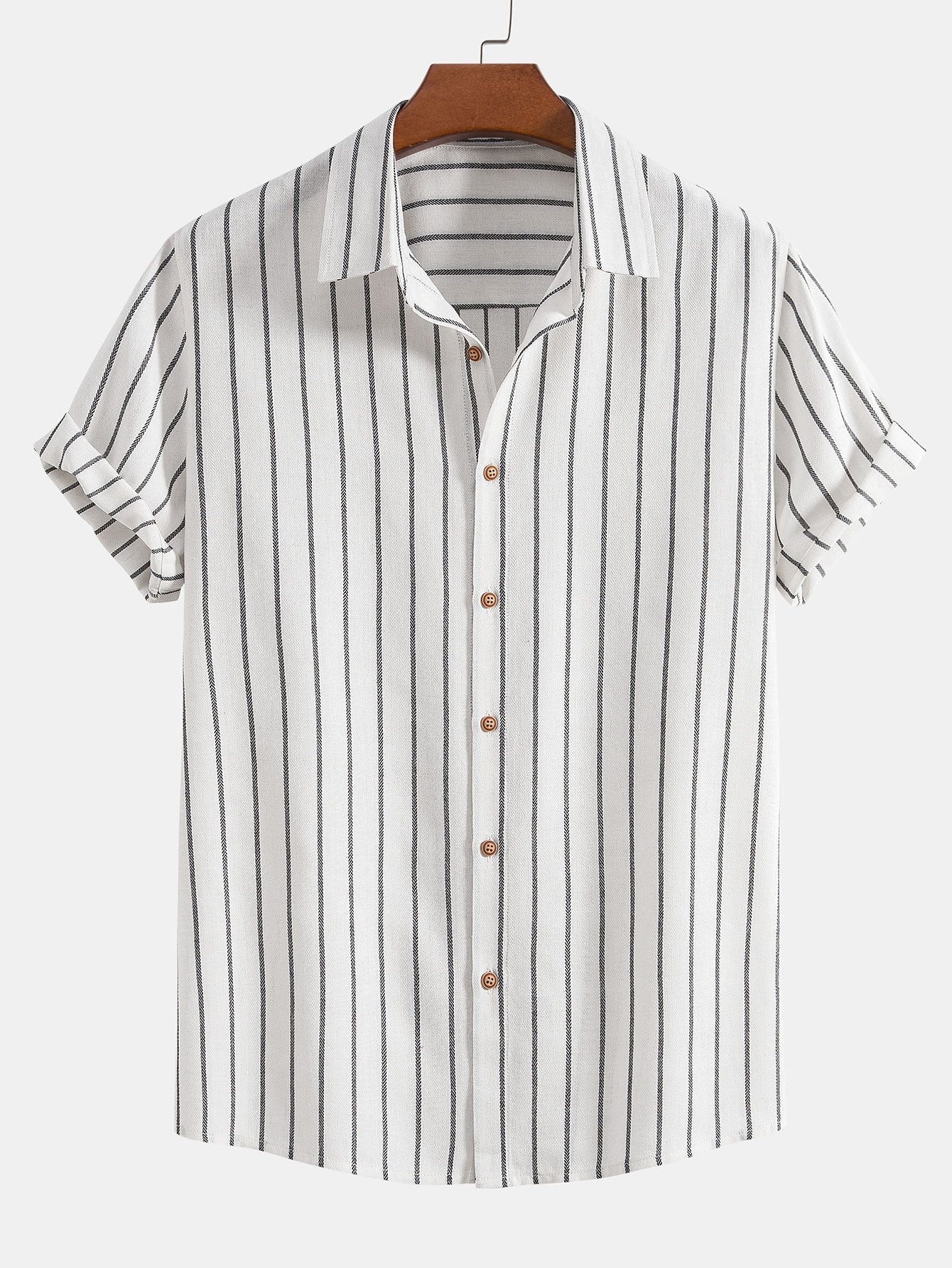 Adelphius® | Cotton Blend Striped Button Up Shirt & Linen Drawstring Shorts