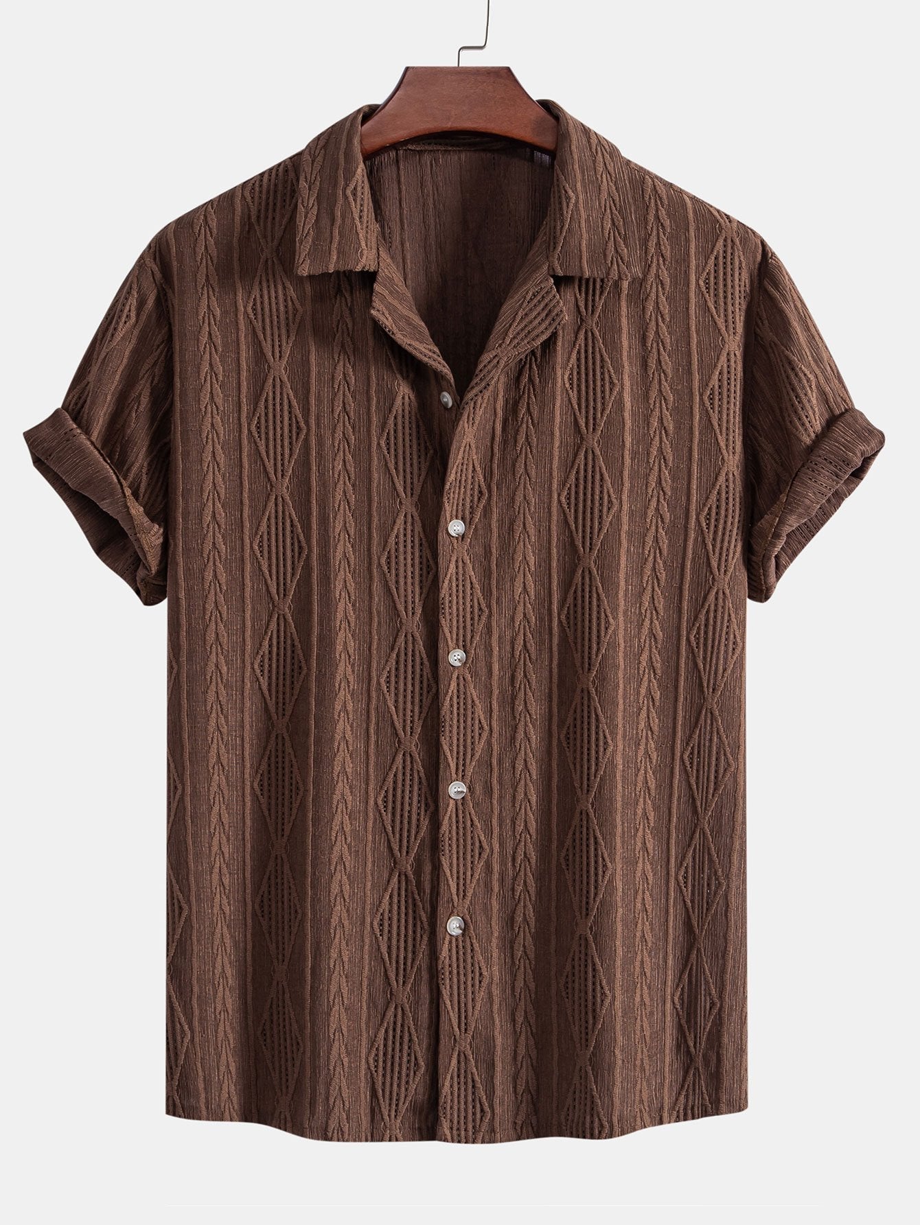 Adelin® | Geometric Jacquard Cuban Shirt & Linen Drawstring Shorts
