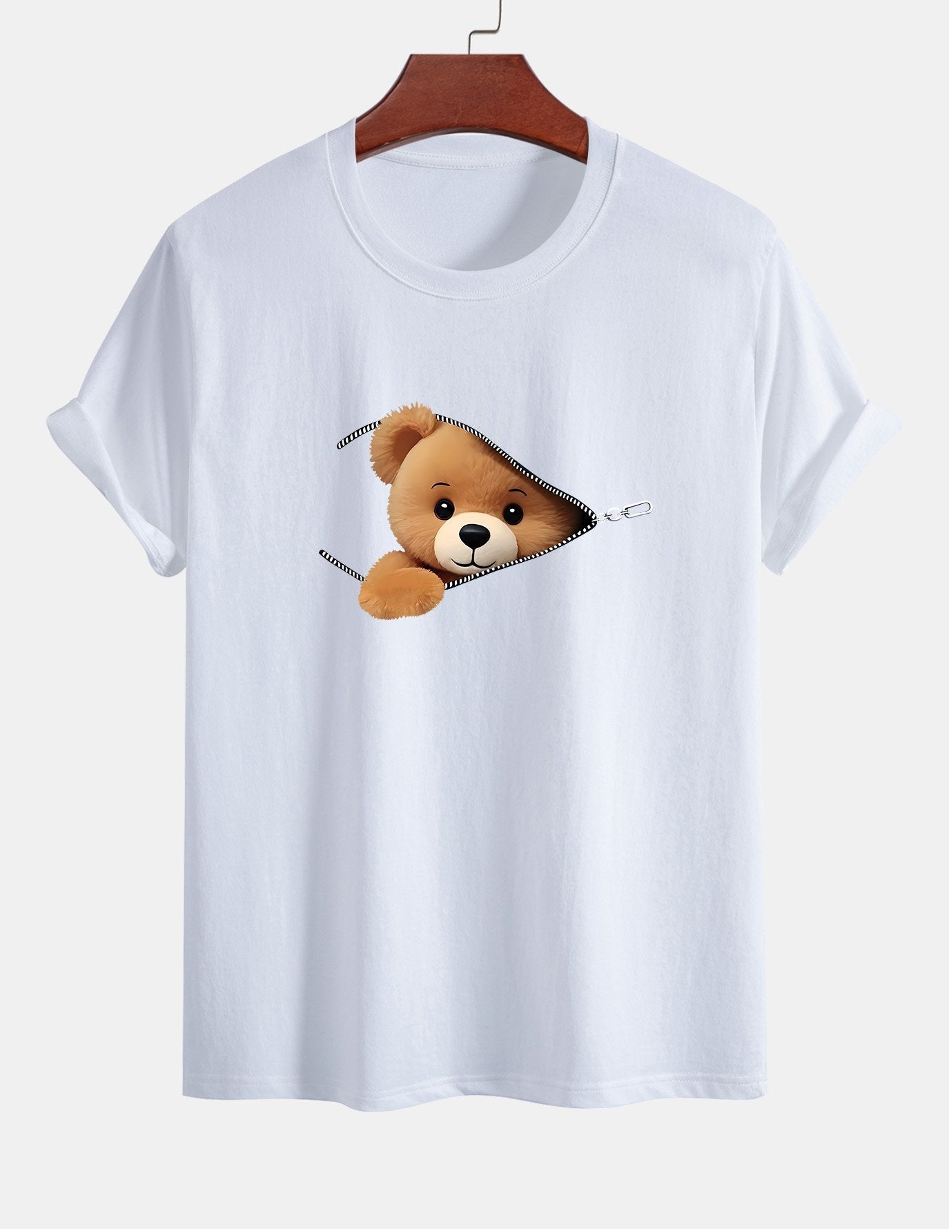 Yeshayahu® | Zipper Bear Print Cotton T-Shirt