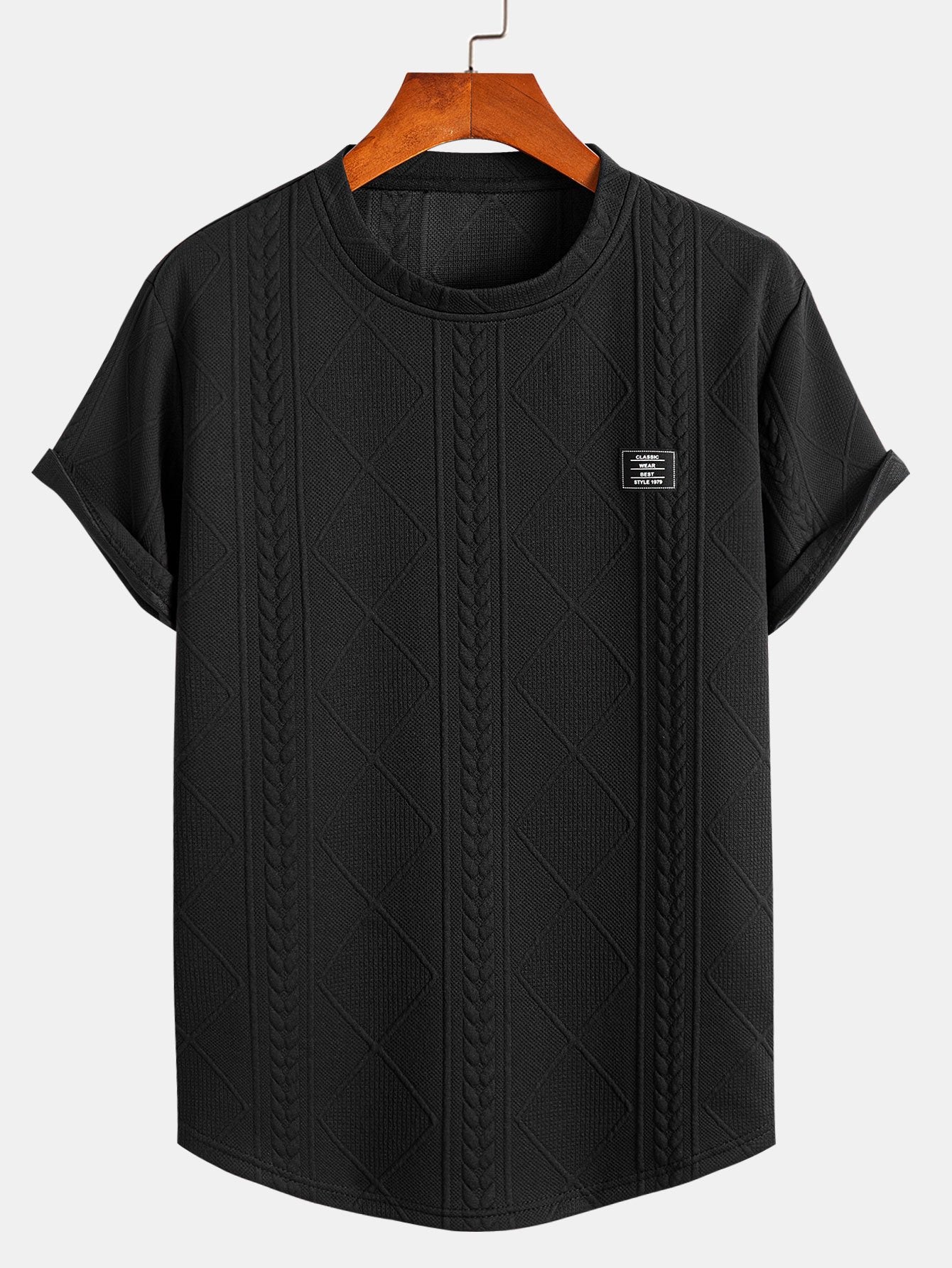 Andrés® | Short Sleeve Geometric Jacquard Arc Hem T-Shirt & Drawstring Corduroy Cargo Jogger Pants