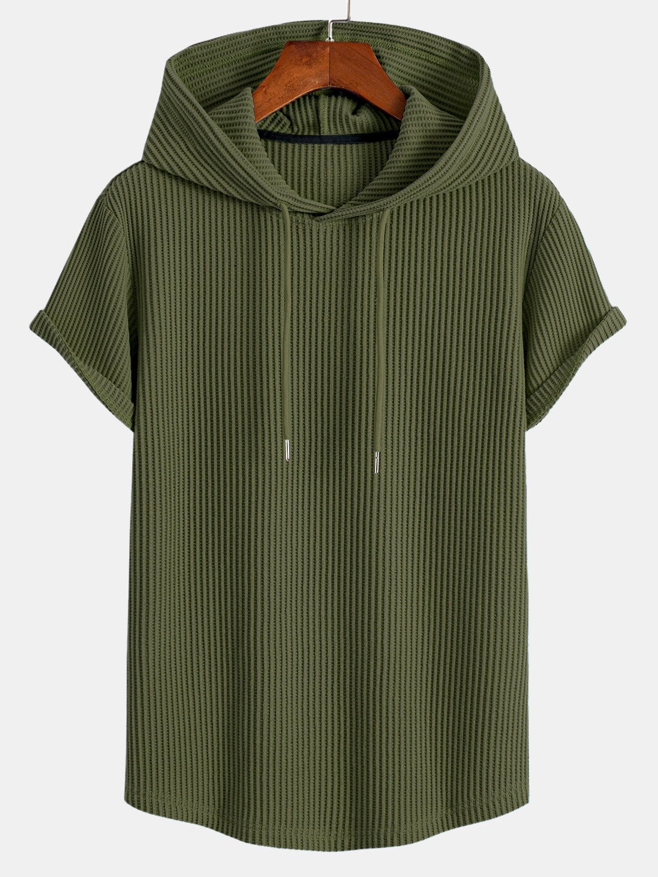 Adalton® | Knitted Waffle Arc Hem Hooded T-Shirt & Drawstring Waffle Shorts