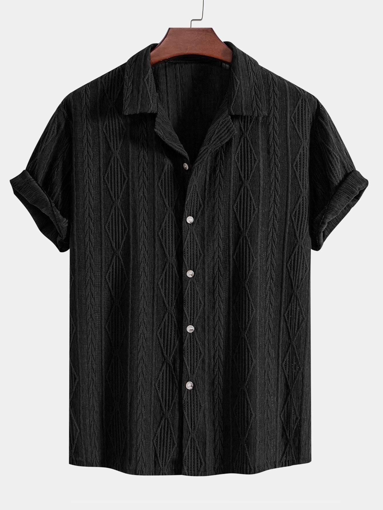 Adelin® | Geometric Jacquard Cuban Shirt & Linen Drawstring Shorts