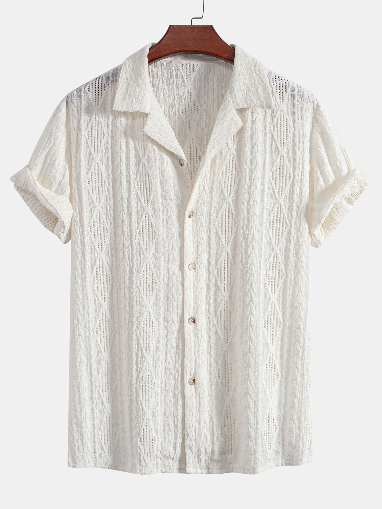 Adelin® | Geometric Jacquard Cuban Shirt & Linen Drawstring Shorts