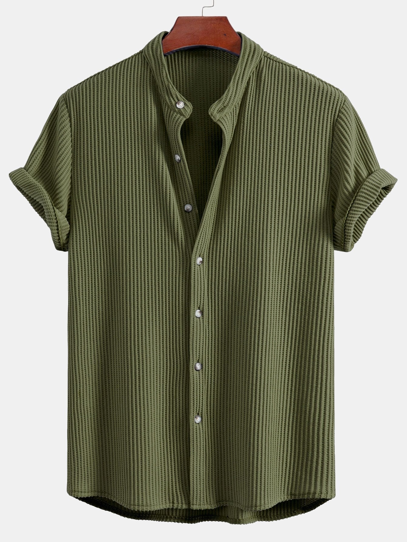 Adelmo® | Waffle Stand Collar Shirt & Drawstring Waffle Shorts