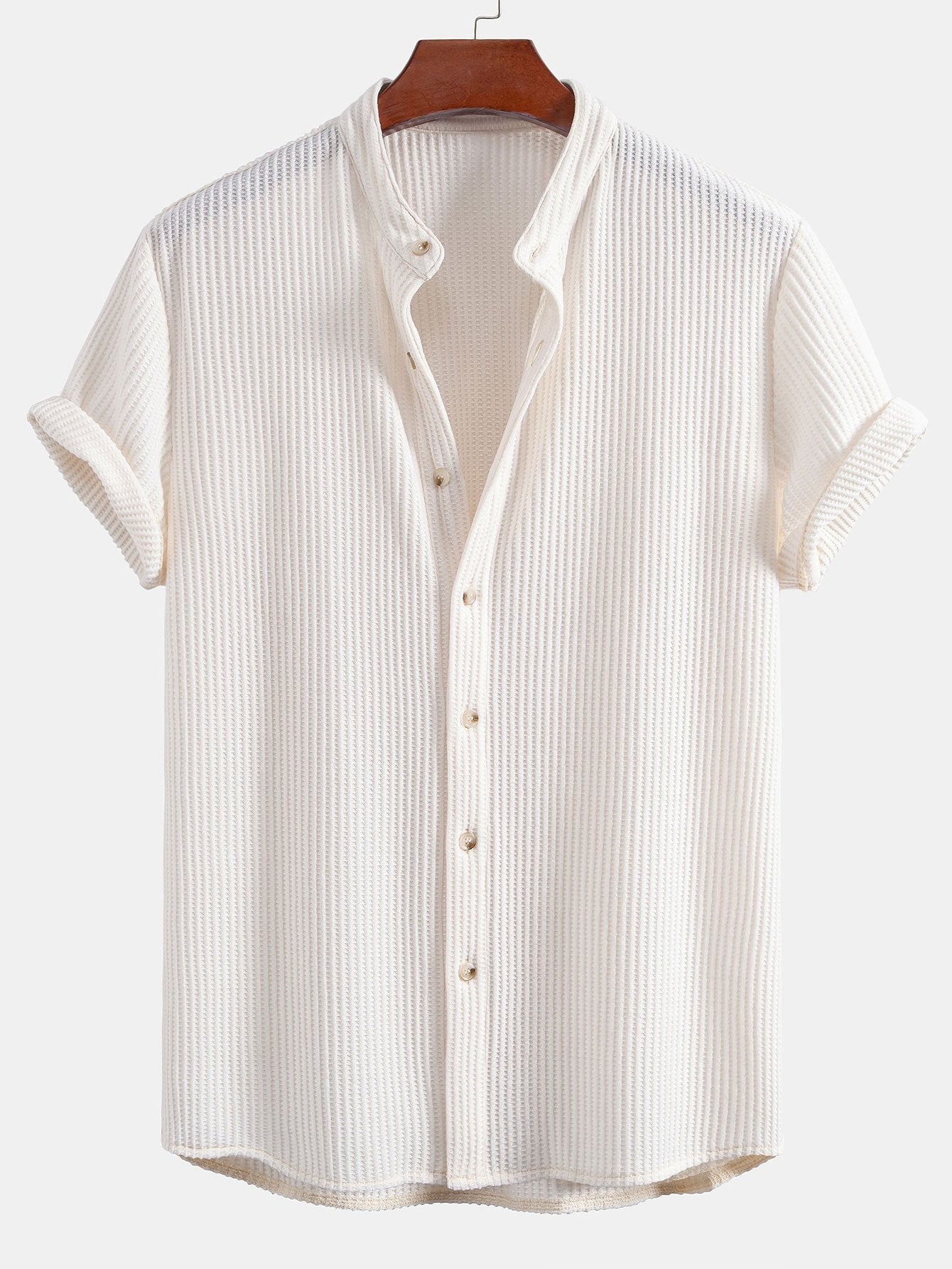 Adelmo® | Waffle Stand Collar Shirt & Drawstring Waffle Shorts