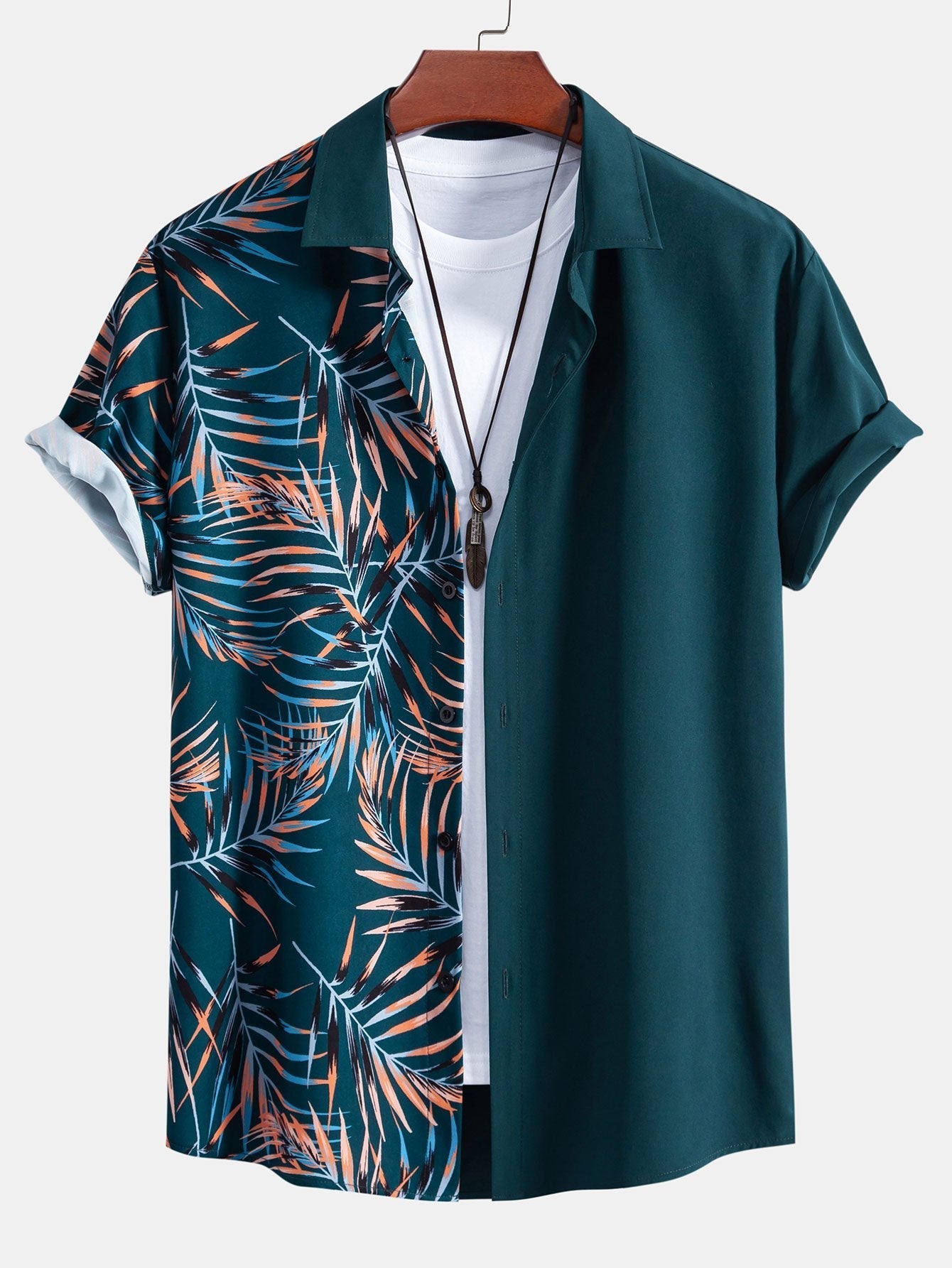 Anacleto® | Leaf Patchwork Print Button Up Shirt