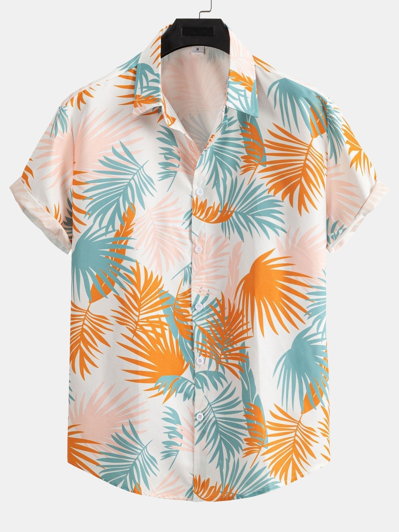 Adrastos® | Leaf Print Button Up Shirt & Man Mid Length Drawstring Swim Shorts