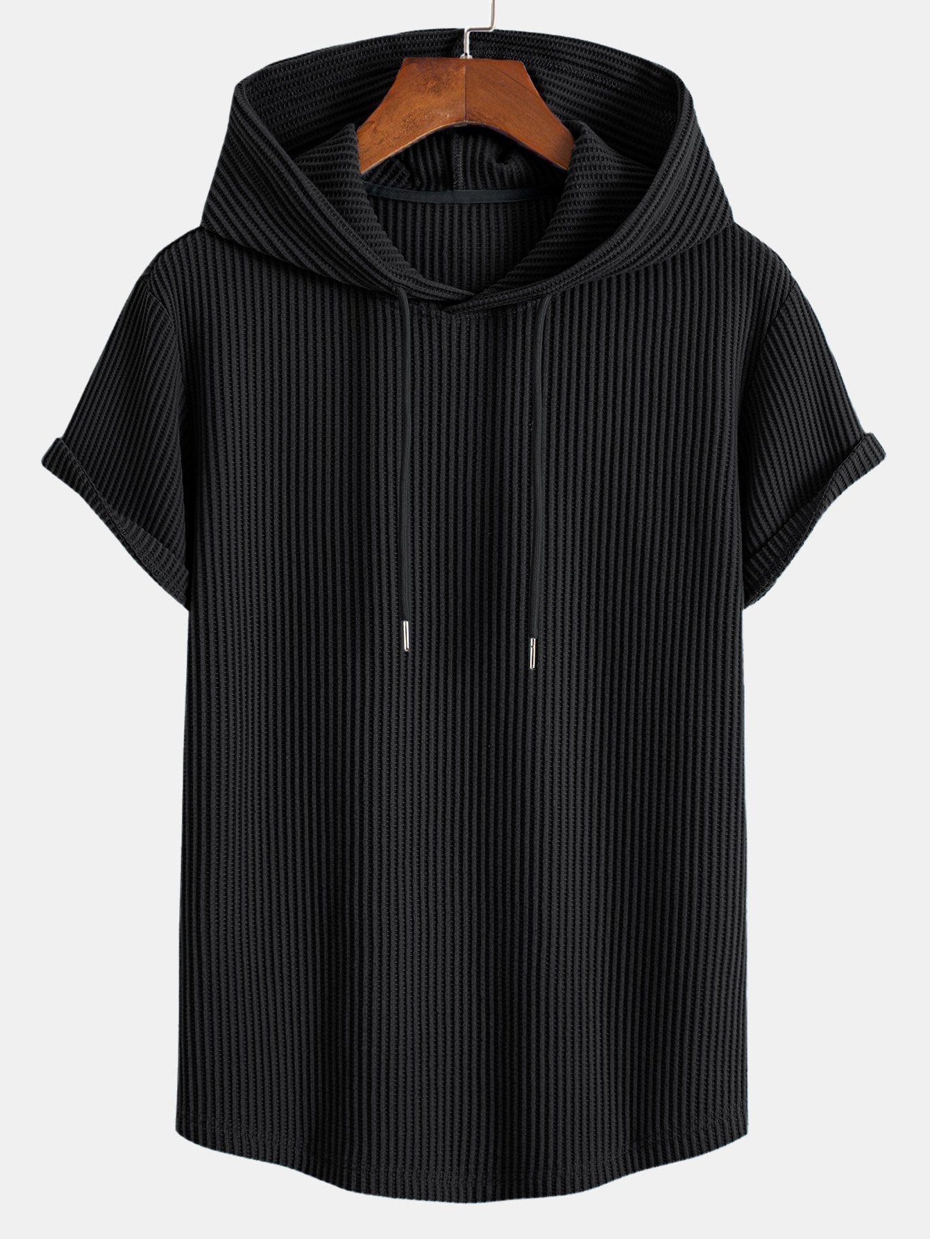 Adalton® | Knitted Waffle Arc Hem Hooded T-Shirt & Drawstring Waffle Shorts